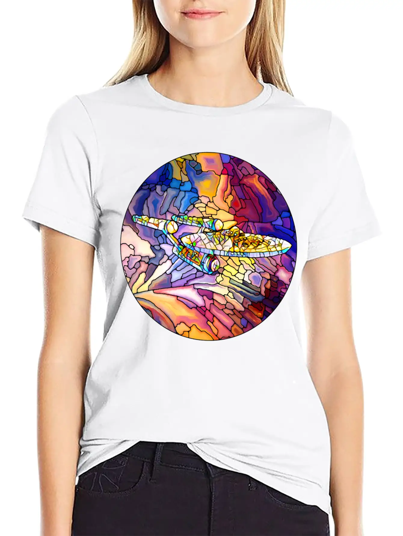 Stained Glass Spaceship Soft Cotton Short Sleeve Tee – Unisex Wardrobe Staple