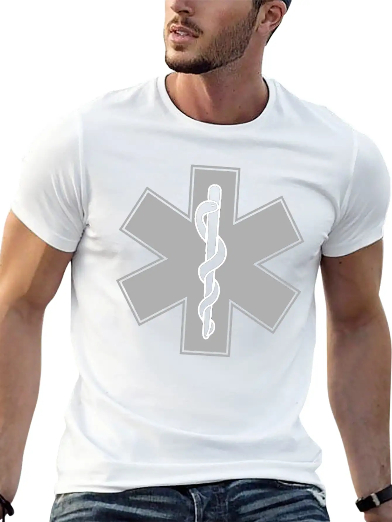 Star Of Life (Light Gray) Essential Cotton Tee For Daily Outfits – Unisex Style