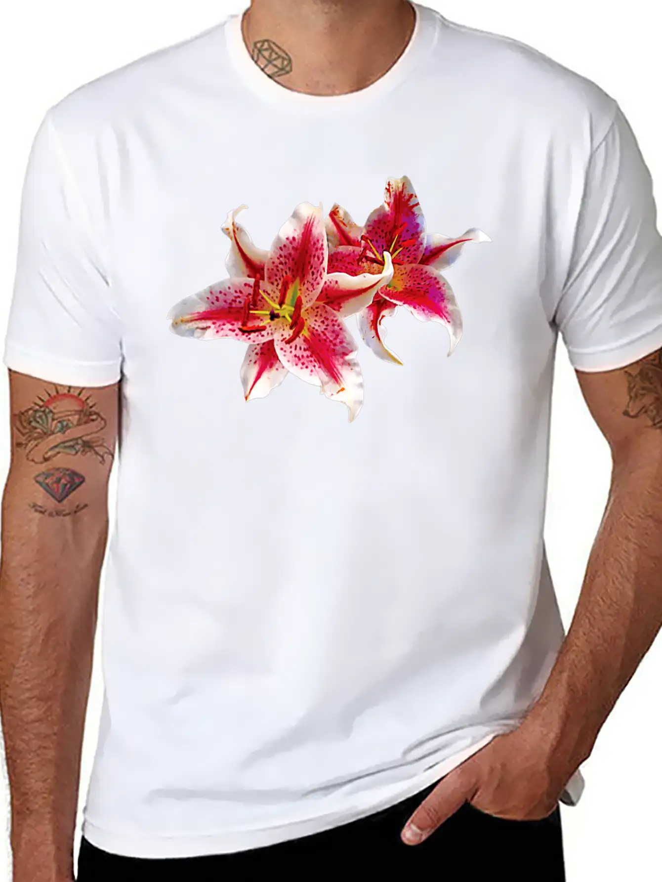 Stargazer Lily Pair Basic Graphic T-Shirt – Daily Comfort In Soft Cotton