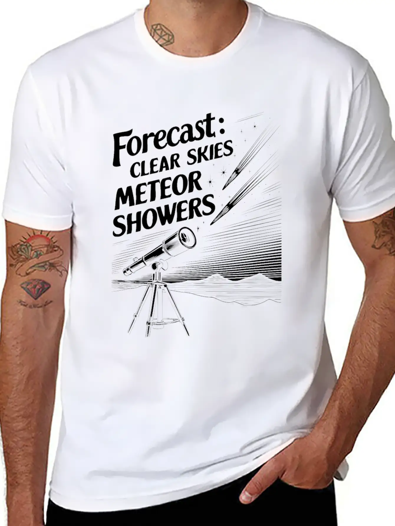 Stargazing Adventures Under The Meteor Shower Lightweight Cotton T-Shirt – Daily Comfort Graphic Shirt