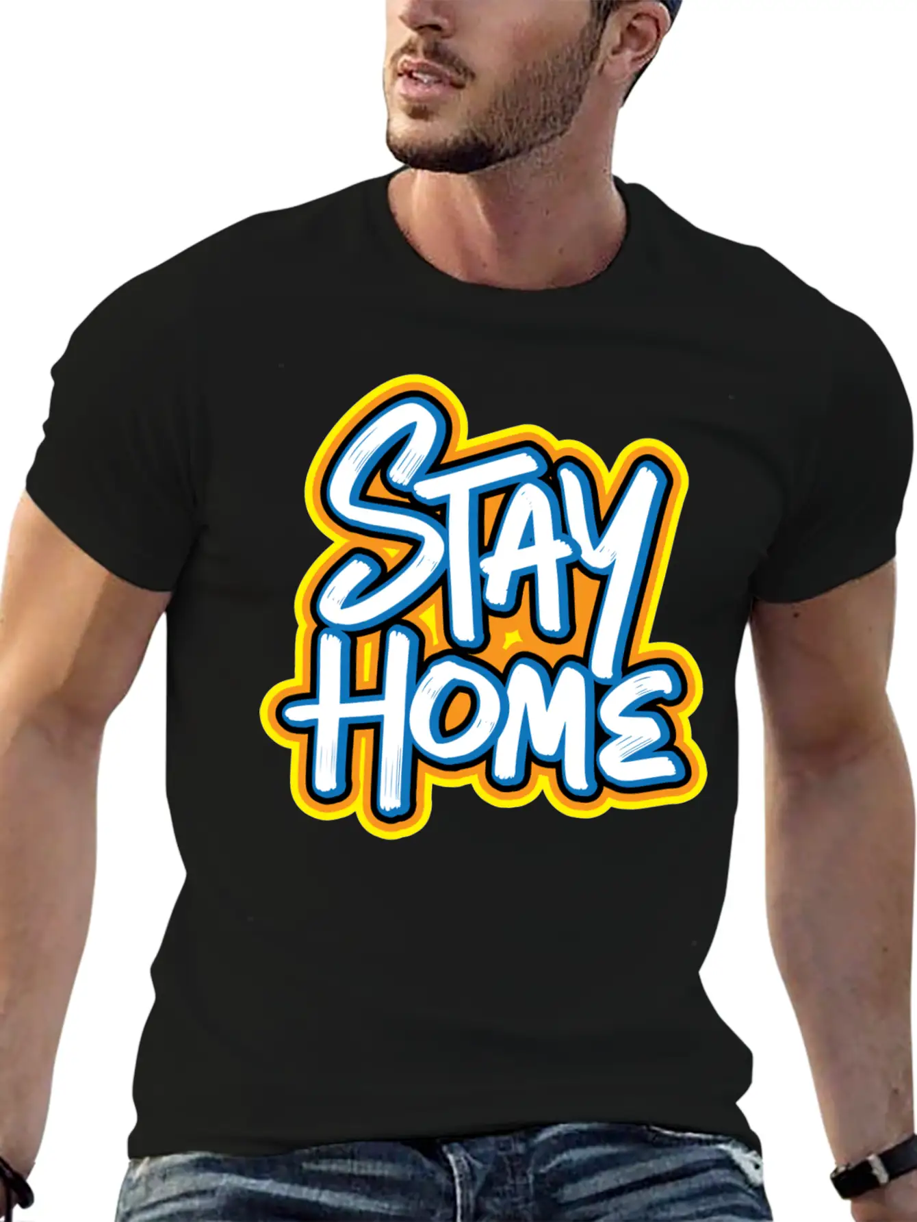 Stay Home Graffiti Classic Fit Graphic Tee For Daily Comfort – Unisex Cotton Shirt