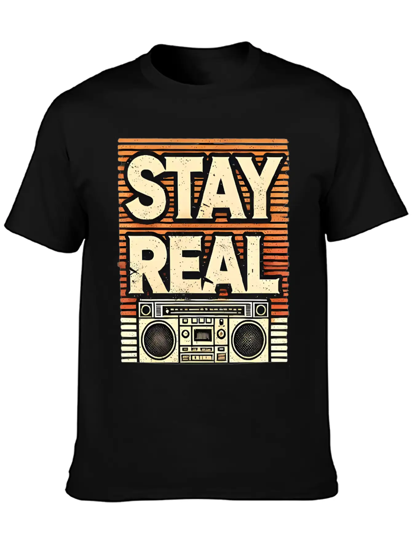 Stay Real – Retro Boombox Streetwear Design Lightweight Cotton T-Shirt – Daily Comfort Graphic Shirt
