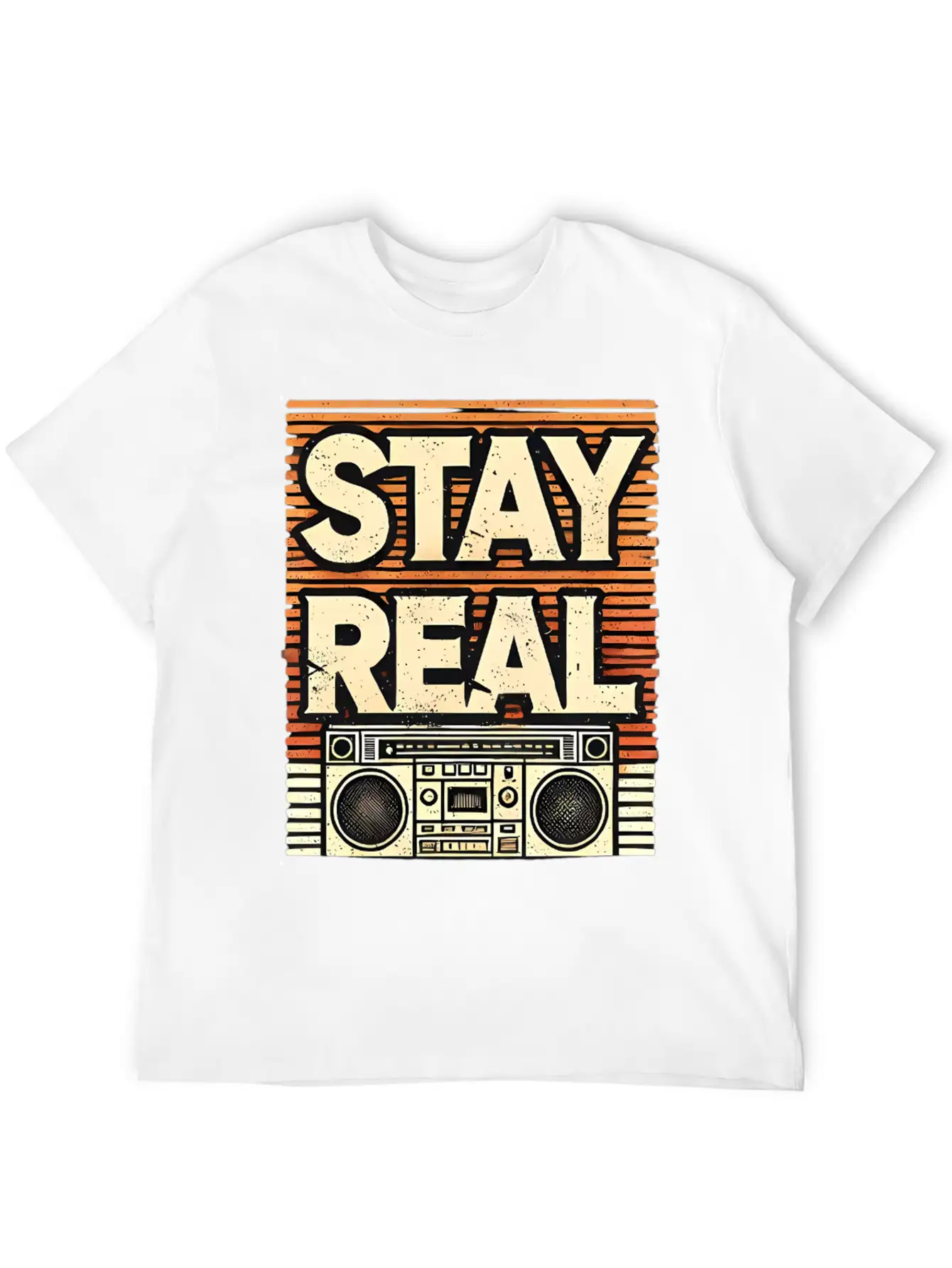 Stay Real – Retro Boombox Streetwear Design Lightweight Cotton T-Shirt – Daily Comfort Graphic Shirt