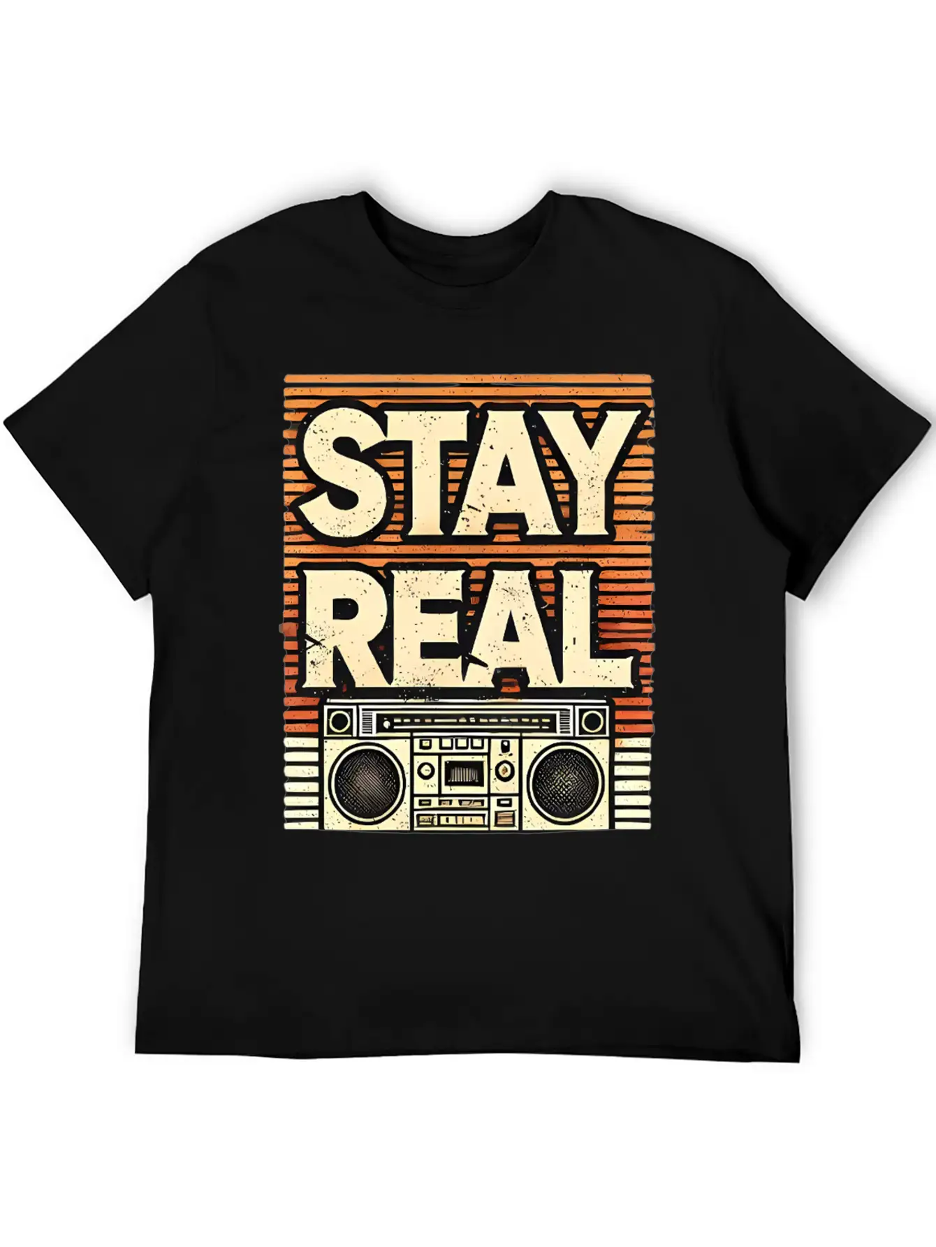 Stay Real – Retro Boombox Streetwear Design Lightweight Cotton T-Shirt – Daily Comfort Graphic Shirt