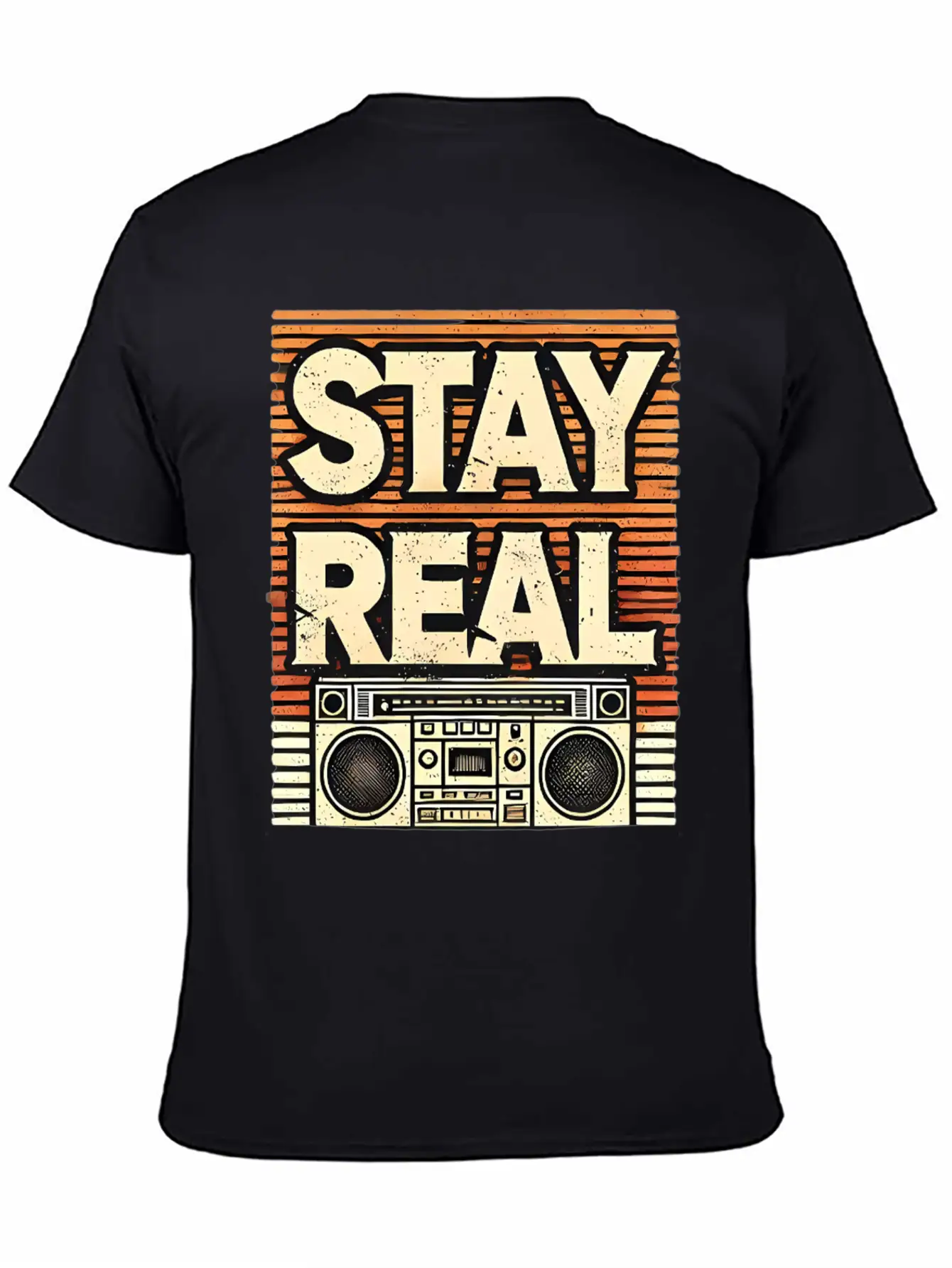 Stay Real – Retro Boombox Streetwear Design Lightweight Cotton T-Shirt – Daily Comfort Graphic Shirt