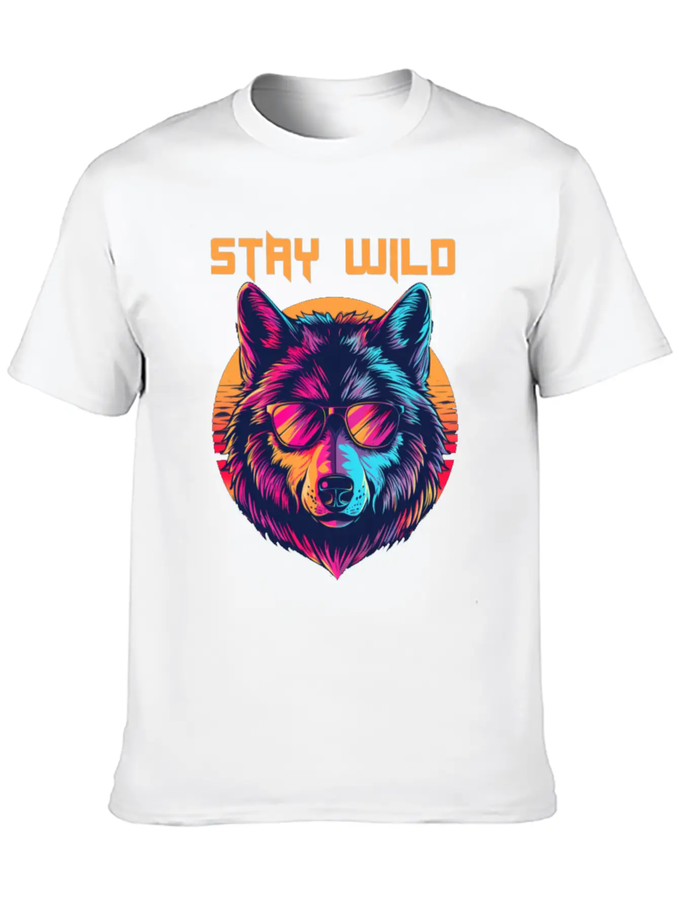 Stay Wild Wolf Colorful Retro Animal Sunglasses Essential Cotton Tee For Daily Outfits – Unisex Style