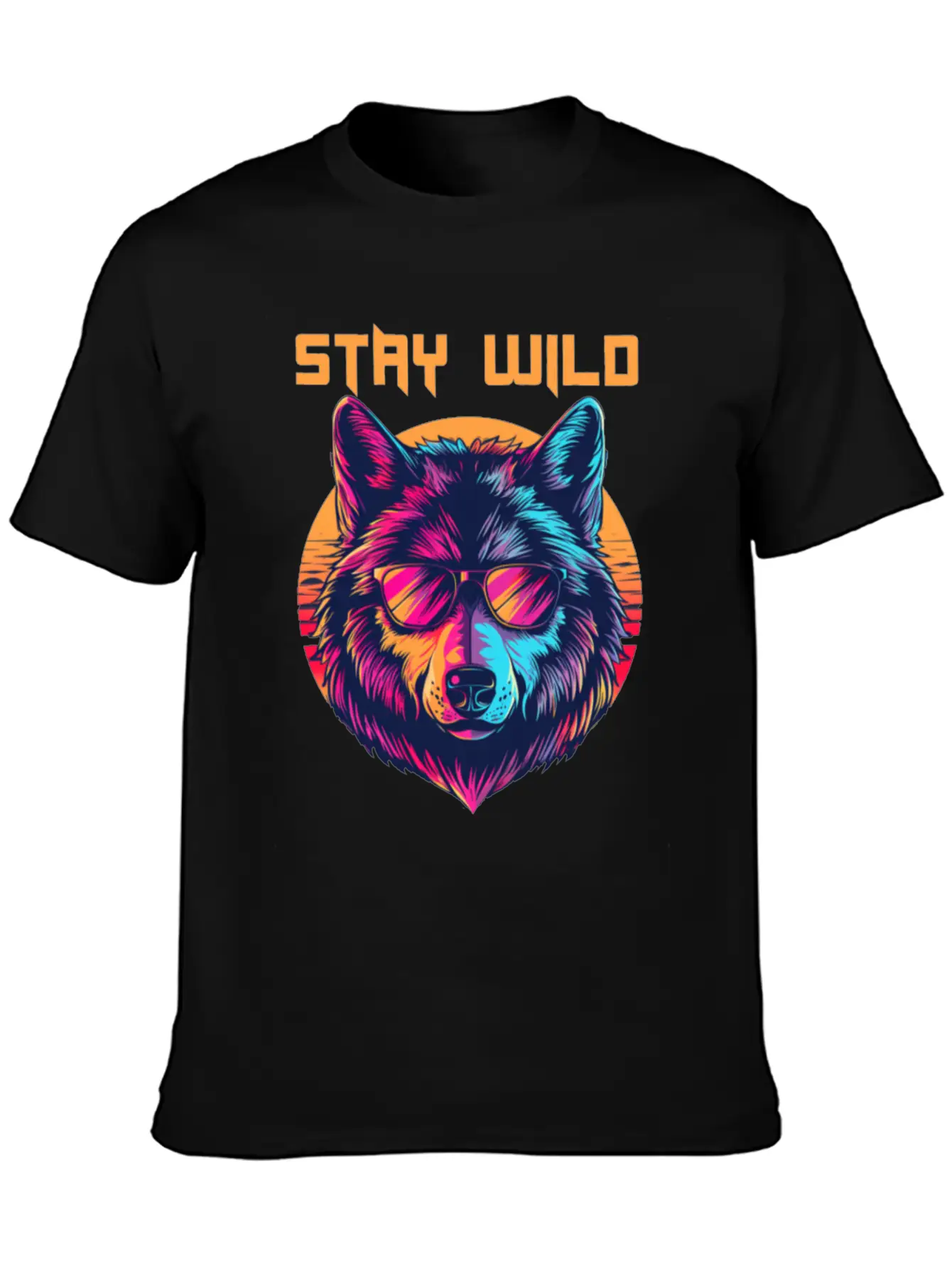 Stay Wild Wolf Colorful Retro Animal Sunglasses Essential Cotton Tee For Daily Outfits – Unisex Style