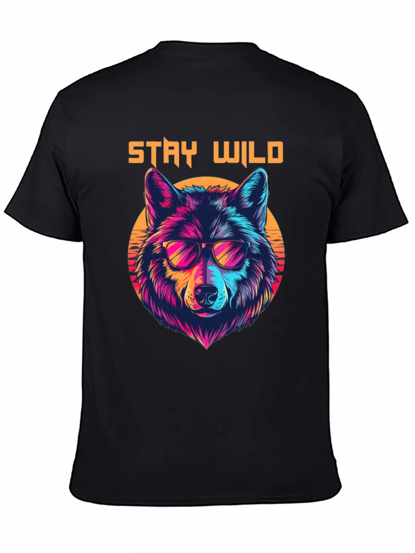 Stay Wild Wolf Colorful Retro Animal Sunglasses Essential Cotton Tee For Daily Outfits – Unisex Style