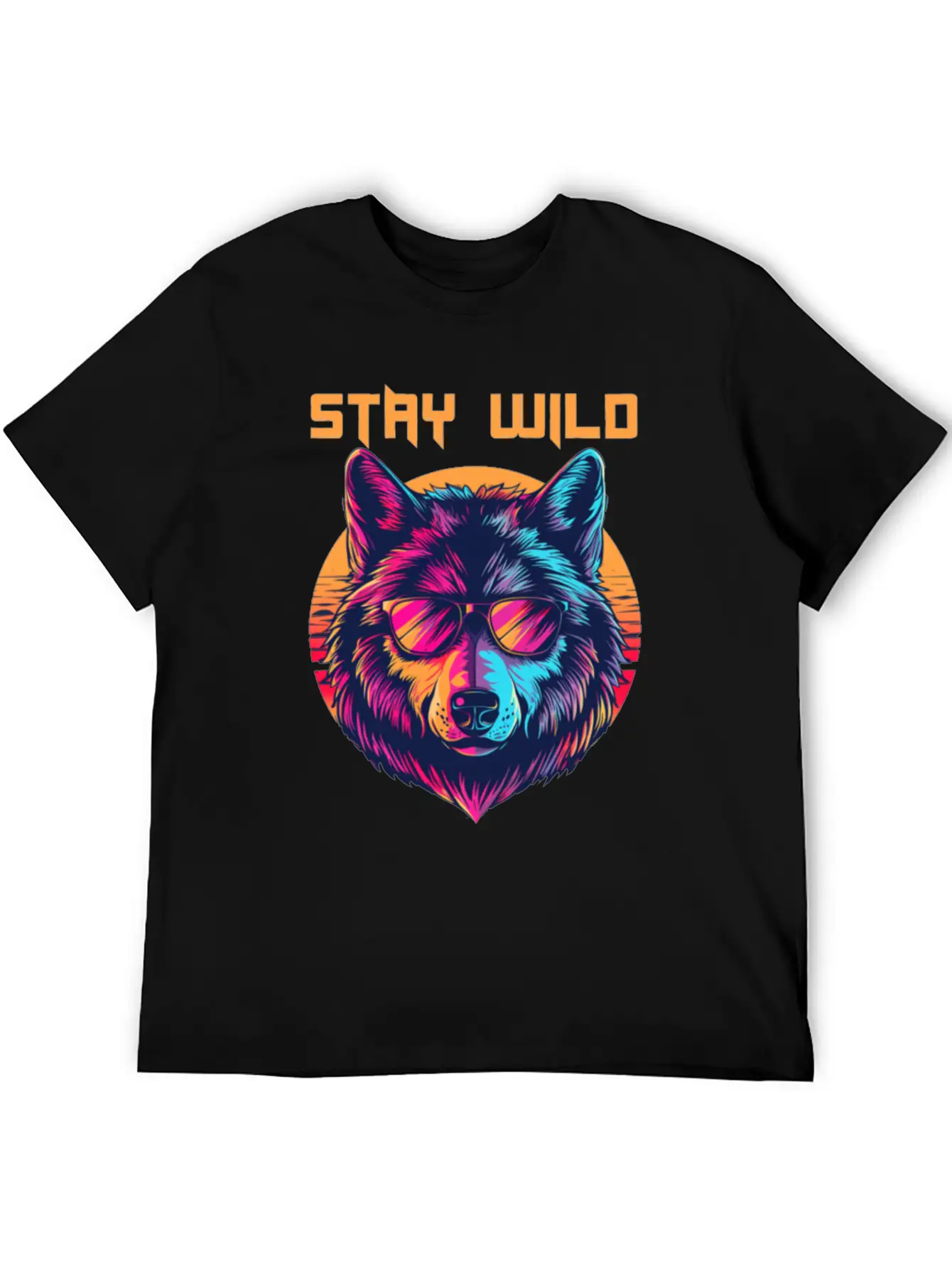 Stay Wild Wolf Colorful Retro Animal Sunglasses Essential Cotton Tee For Daily Outfits – Unisex Style