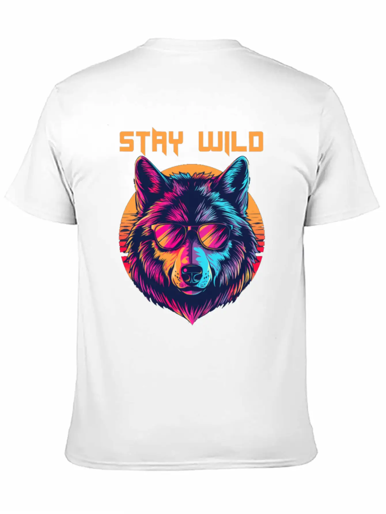Stay Wild Wolf Colorful Retro Animal Sunglasses Essential Cotton Tee For Daily Outfits – Unisex Style