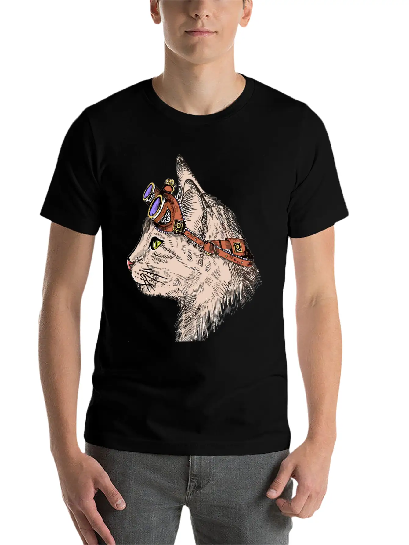 Steam Punk Cat Modern Fit Casual T-Shirt – Clean And Versatile Design