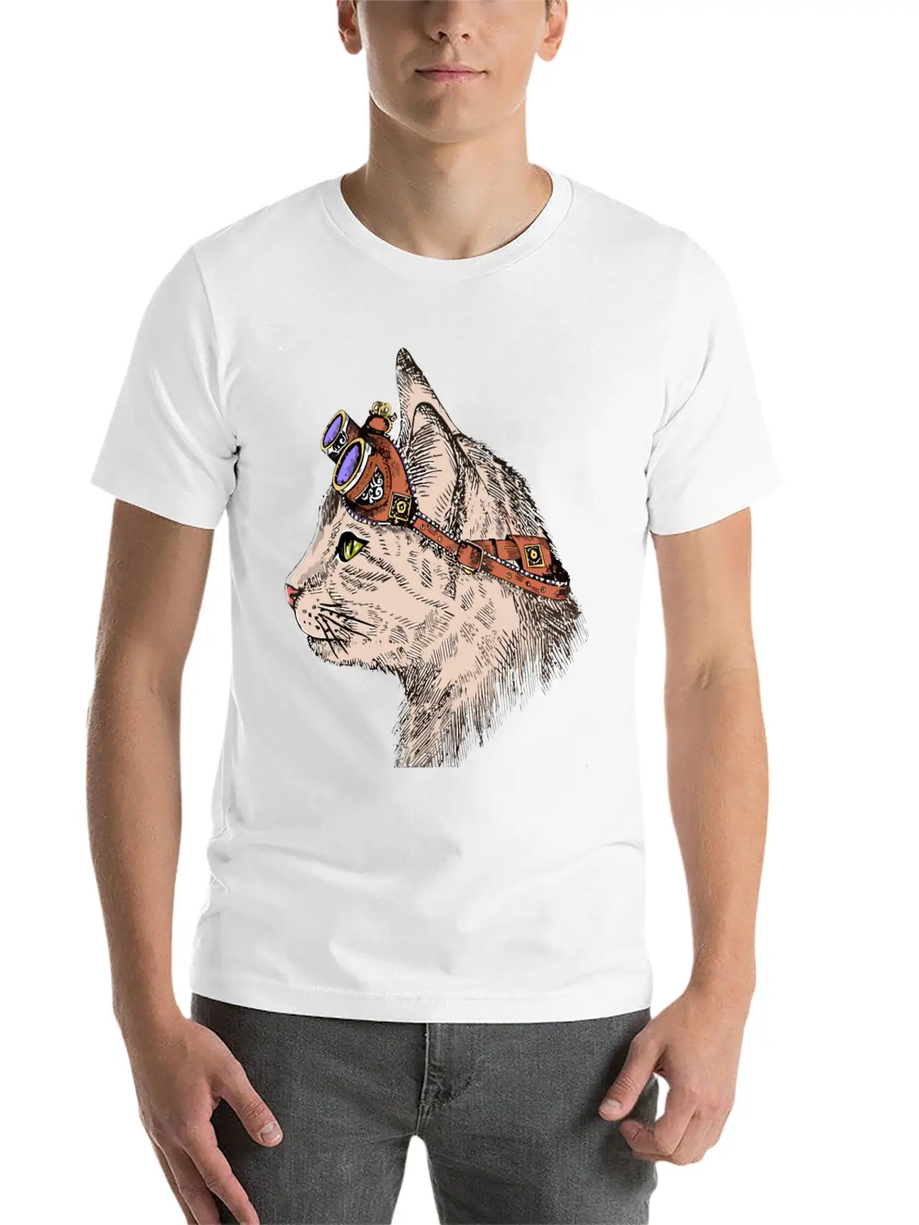 Steam Punk Cat Modern Fit Casual T-Shirt – Clean And Versatile Design