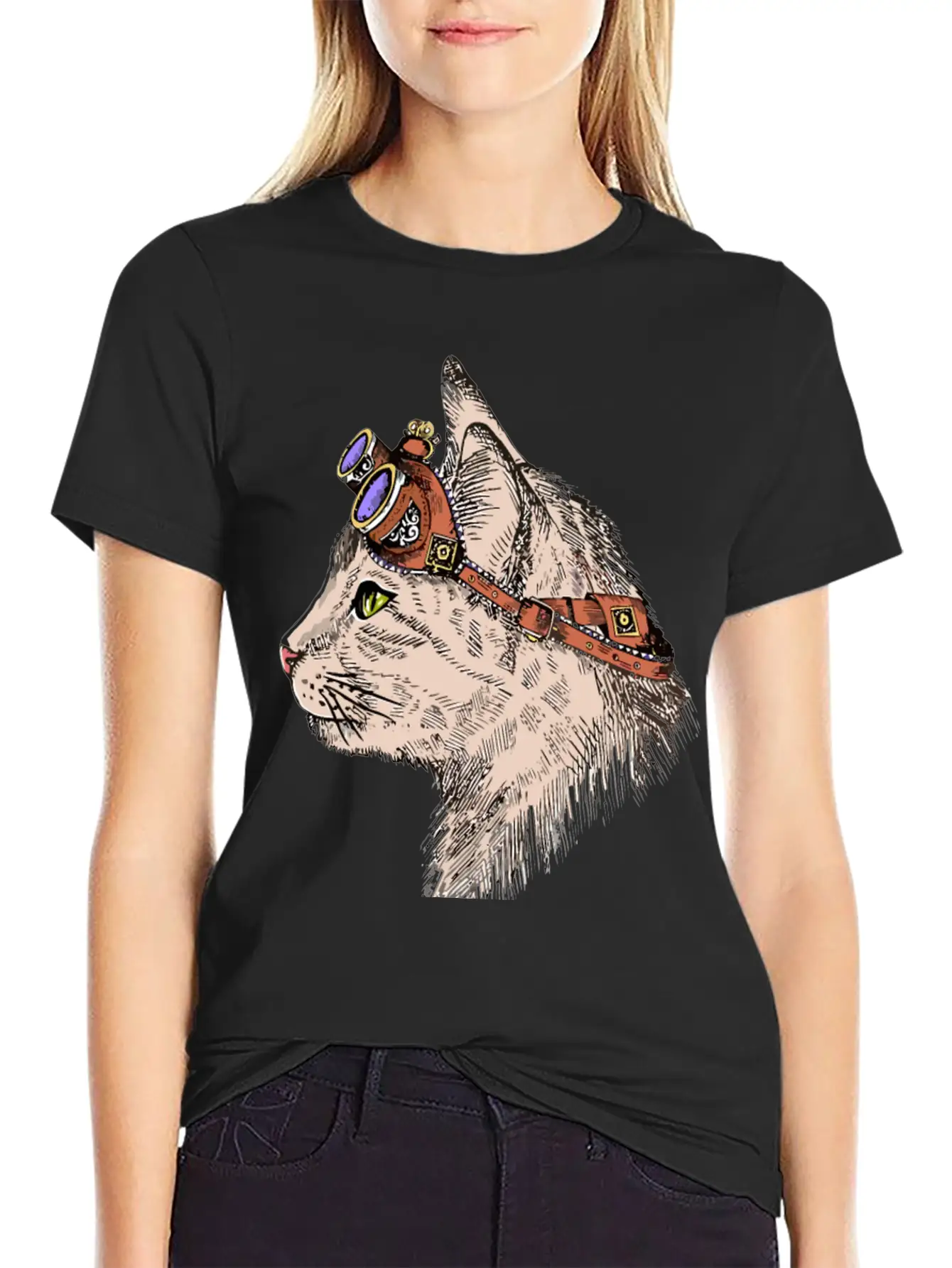 Steam Punk Cat Modern Fit Casual T-Shirt – Clean And Versatile Design
