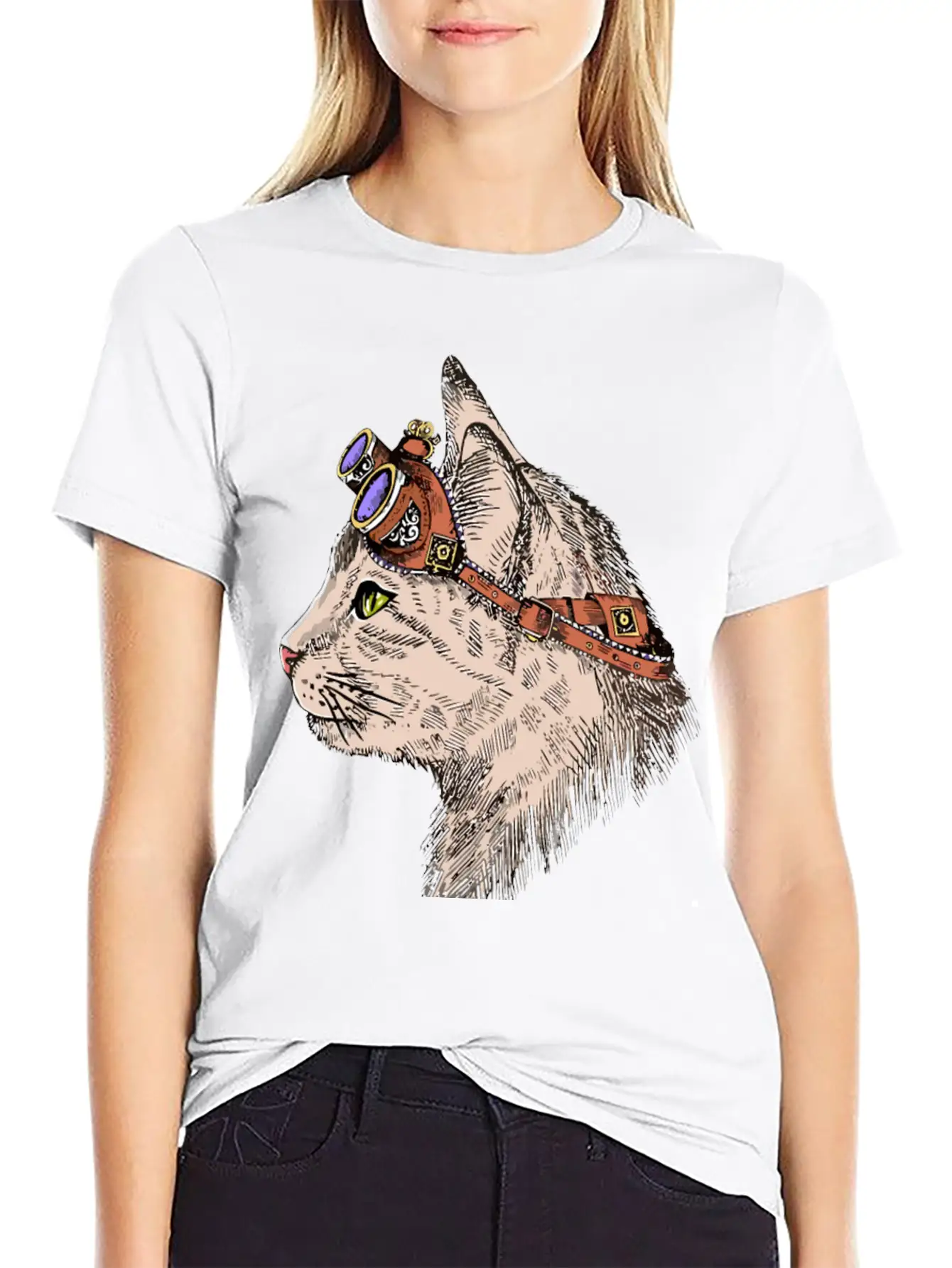 Steam Punk Cat Modern Fit Casual T-Shirt – Clean And Versatile Design