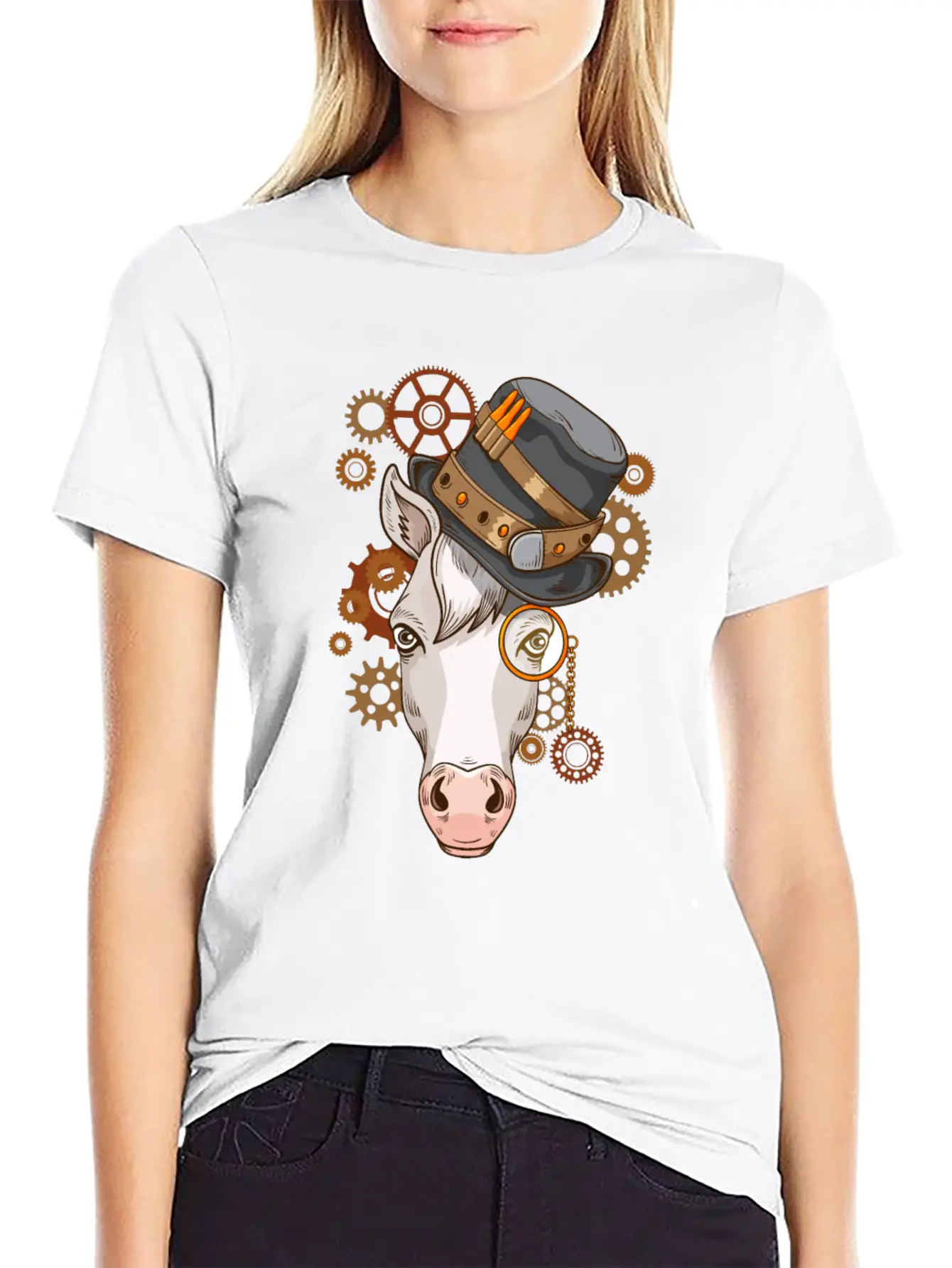 Steampunk Horse Riding Victorian Horses Steampunk Lightweight Cotton T-Shirt – Daily Comfort Graphic Shirt