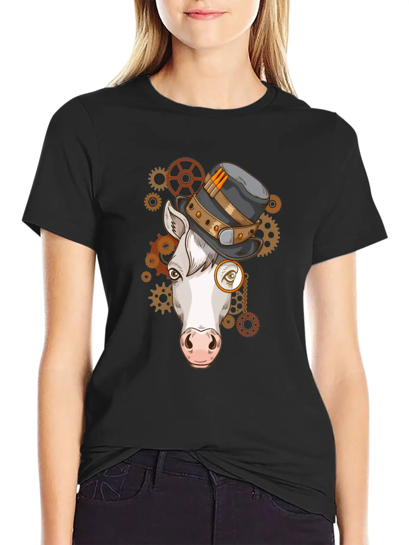 Steampunk Horse Riding Victorian Horses Steampunk Lightweight Cotton T-Shirt – Daily Comfort Graphic Shirt