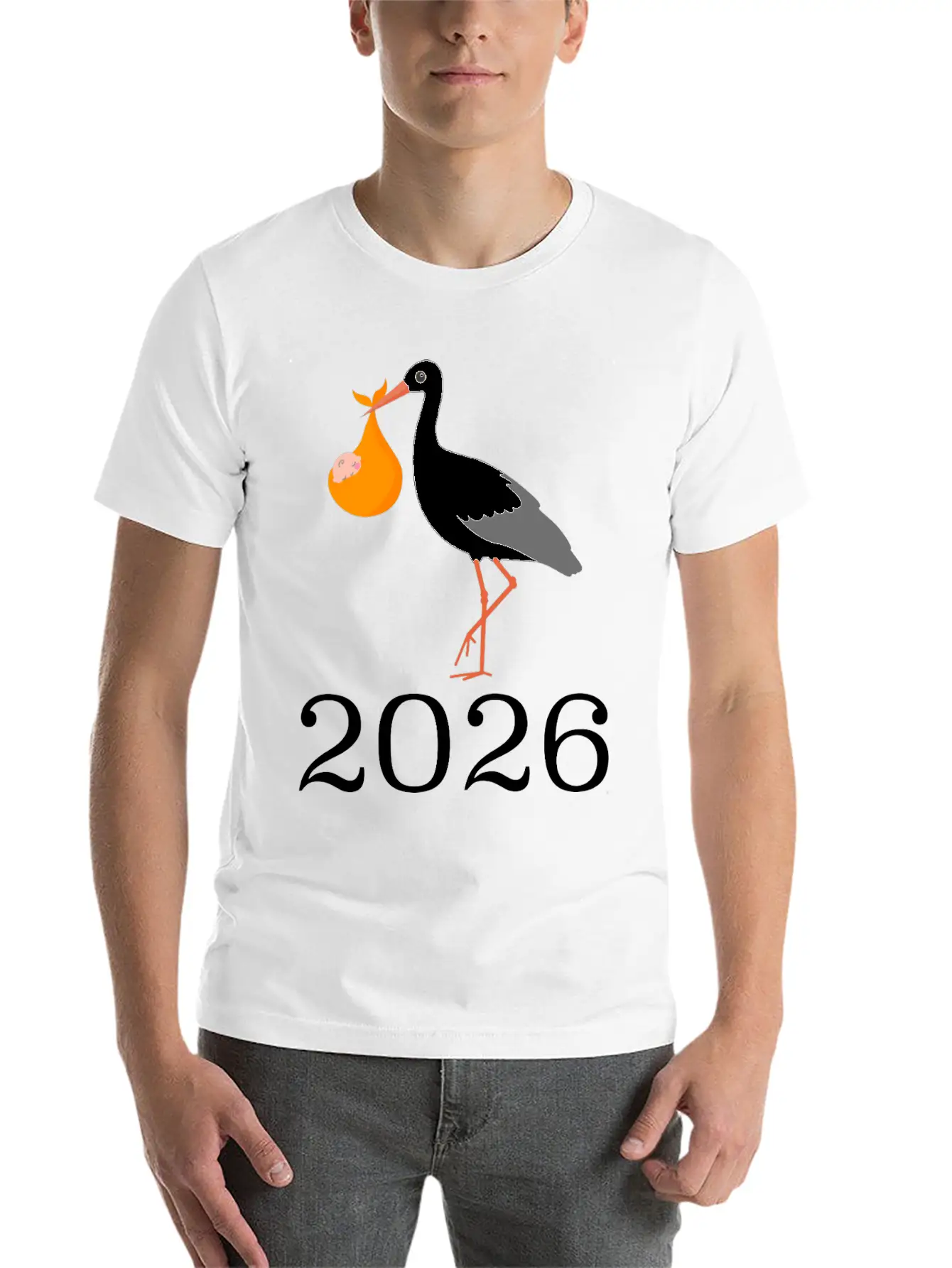 Stork Carrying Baby 2026 Arrival Unisex Casual T-Shirt – Clean Design For Daily Comfort