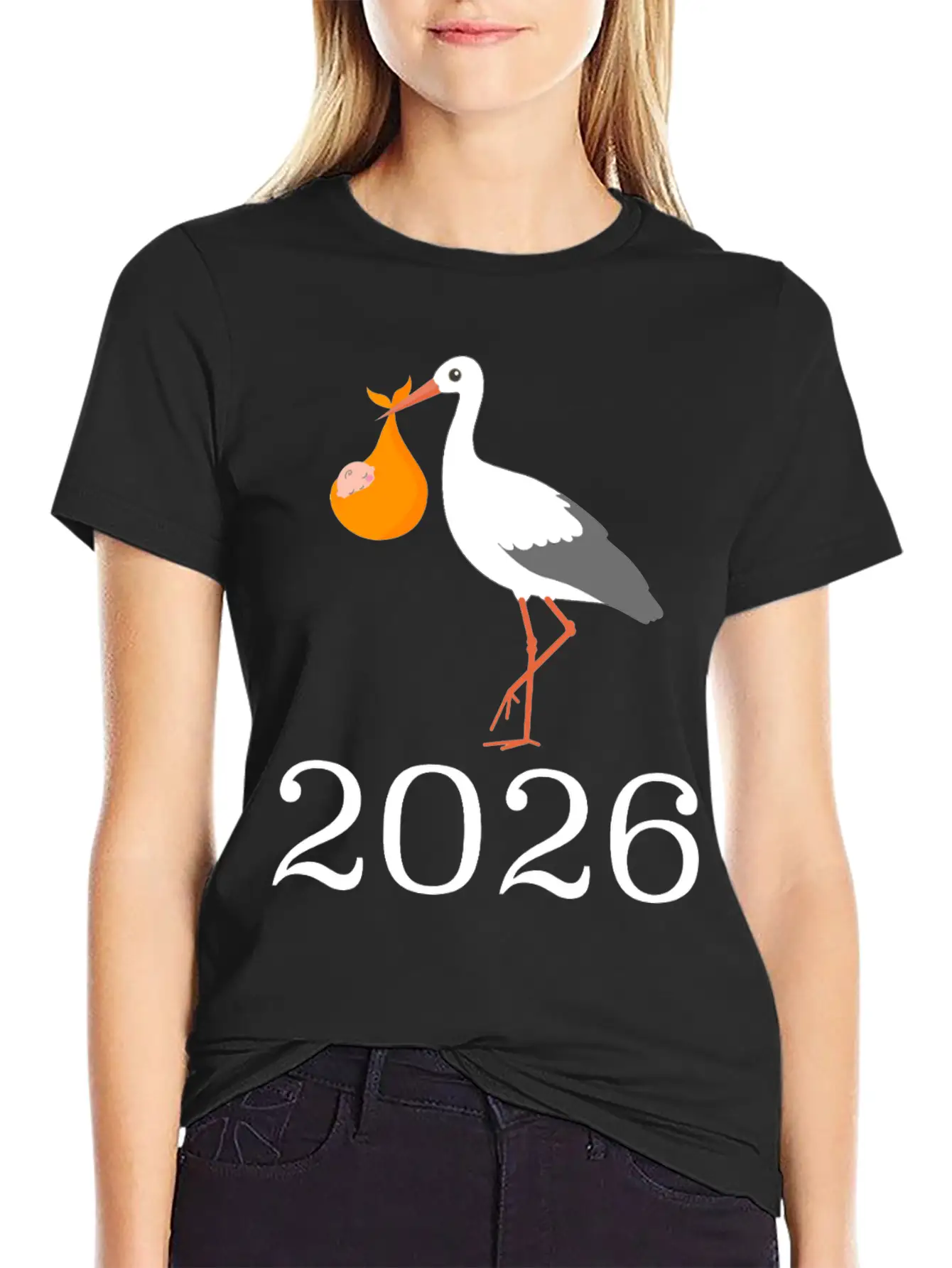 Stork Carrying Baby 2026 Arrival Unisex Casual T-Shirt – Clean Design For Daily Comfort