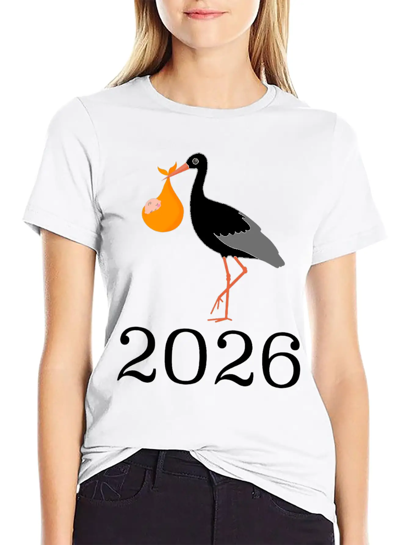 Stork Carrying Baby 2026 Arrival Unisex Casual T-Shirt – Clean Design For Daily Comfort