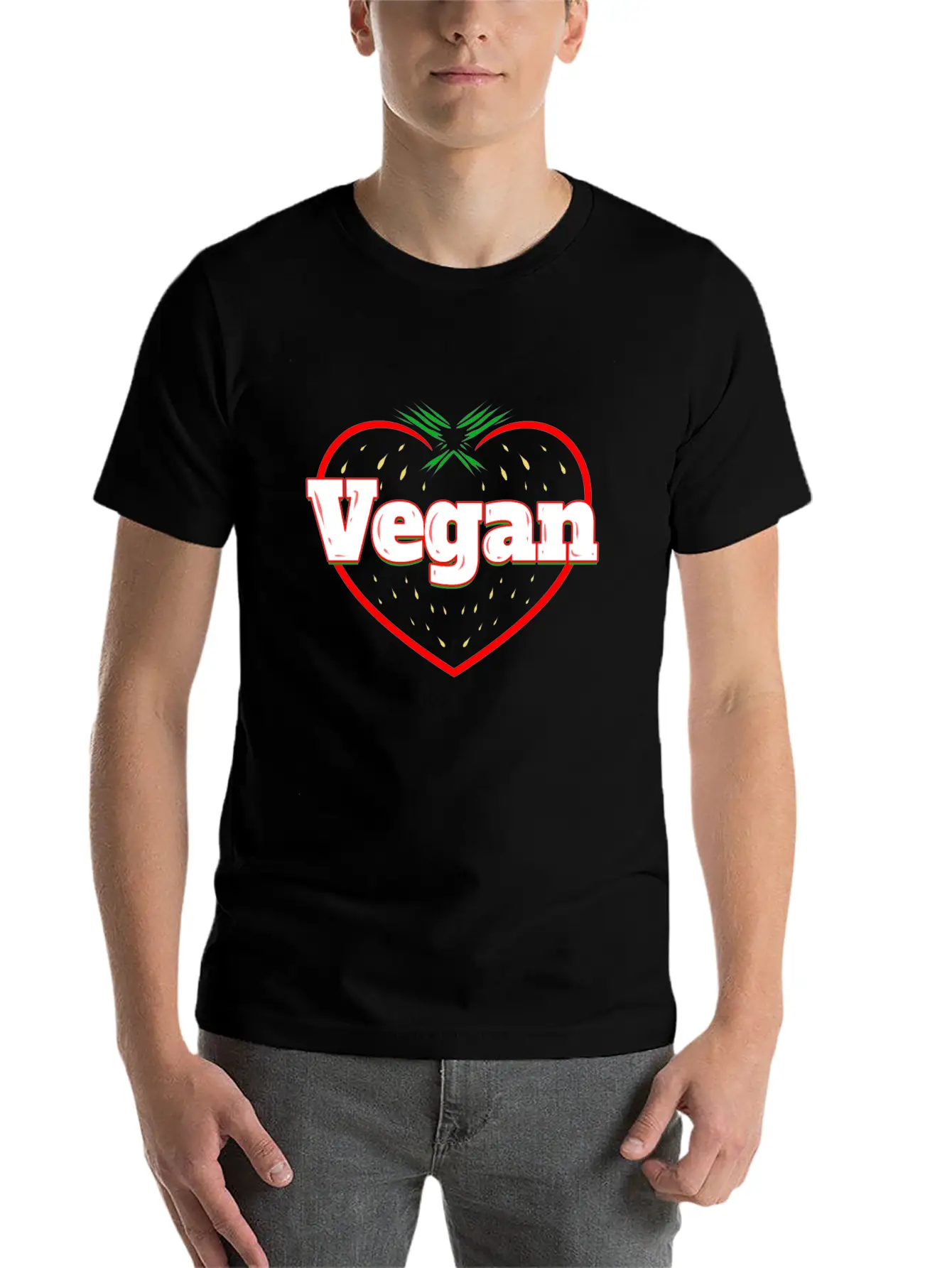 Strawberry Logo For Vegetarians - Go Vegan Essential Cotton Tee For Daily Outfits – Unisex Style
