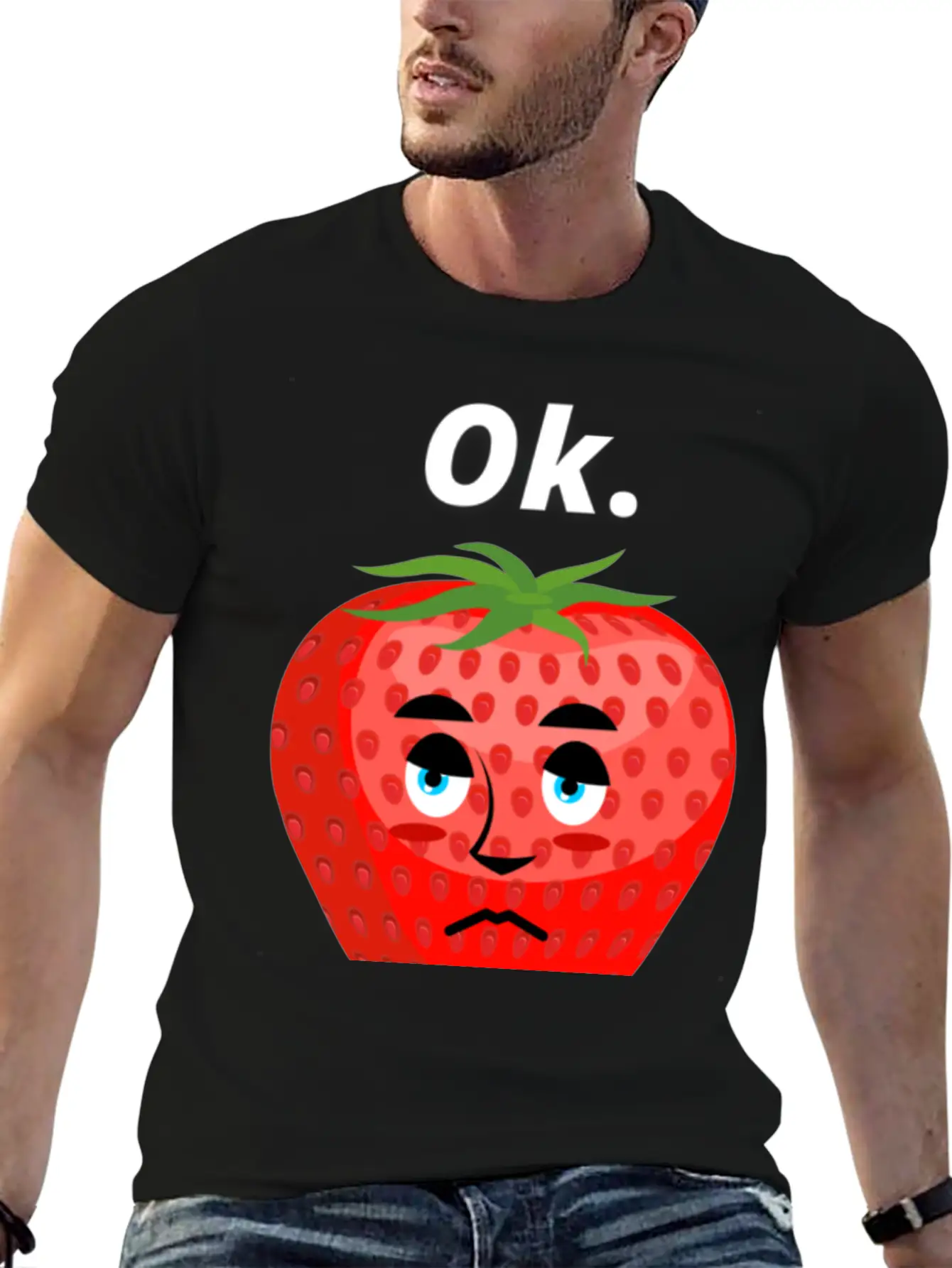 Strawberry Mood Ok Bro Motto Statement Comfortable Minimalist Graphic Tee – Summer Style Essential