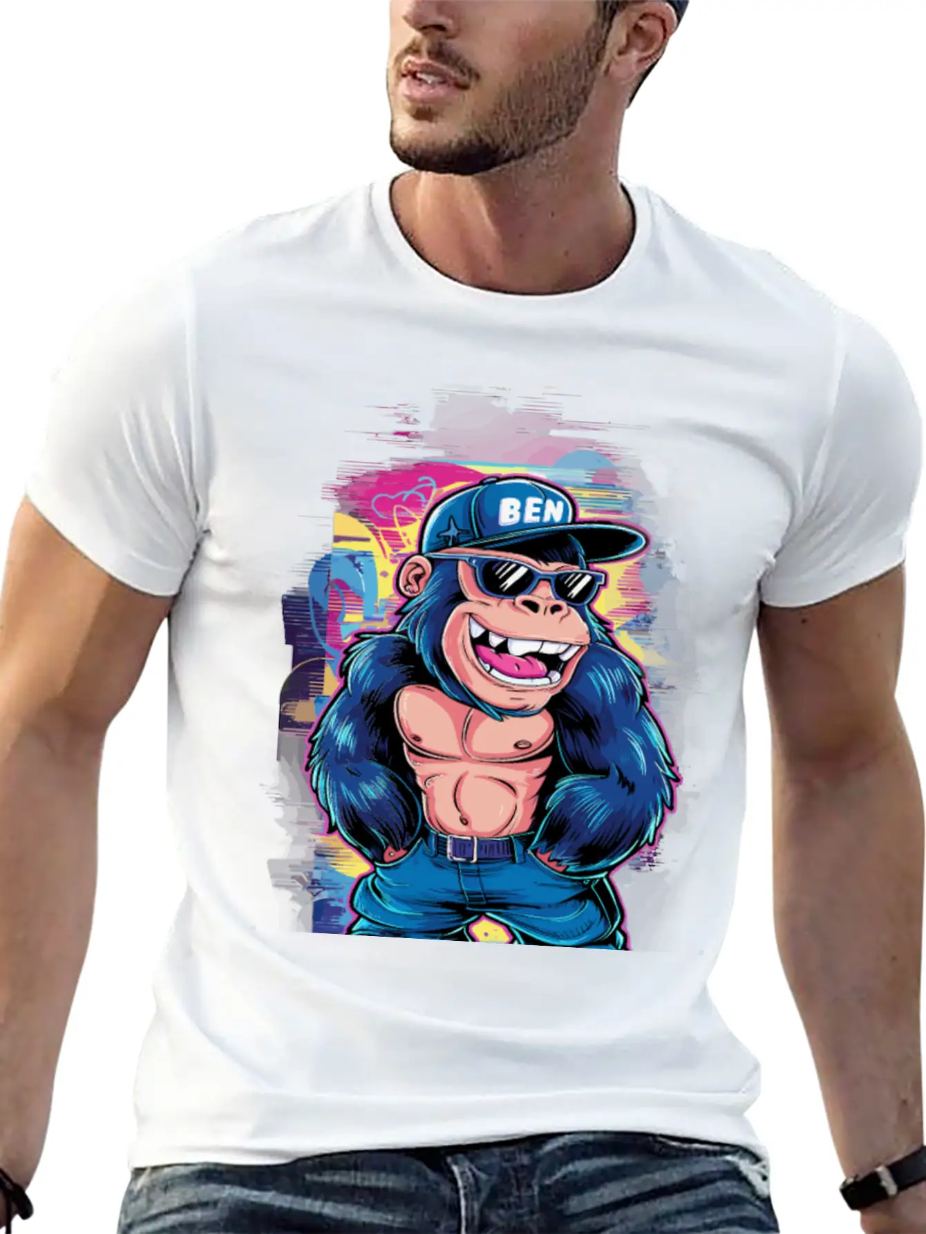 Street Art Gorilla Music Relaxed Everyday Tee – Lightweight And Durable Cotton