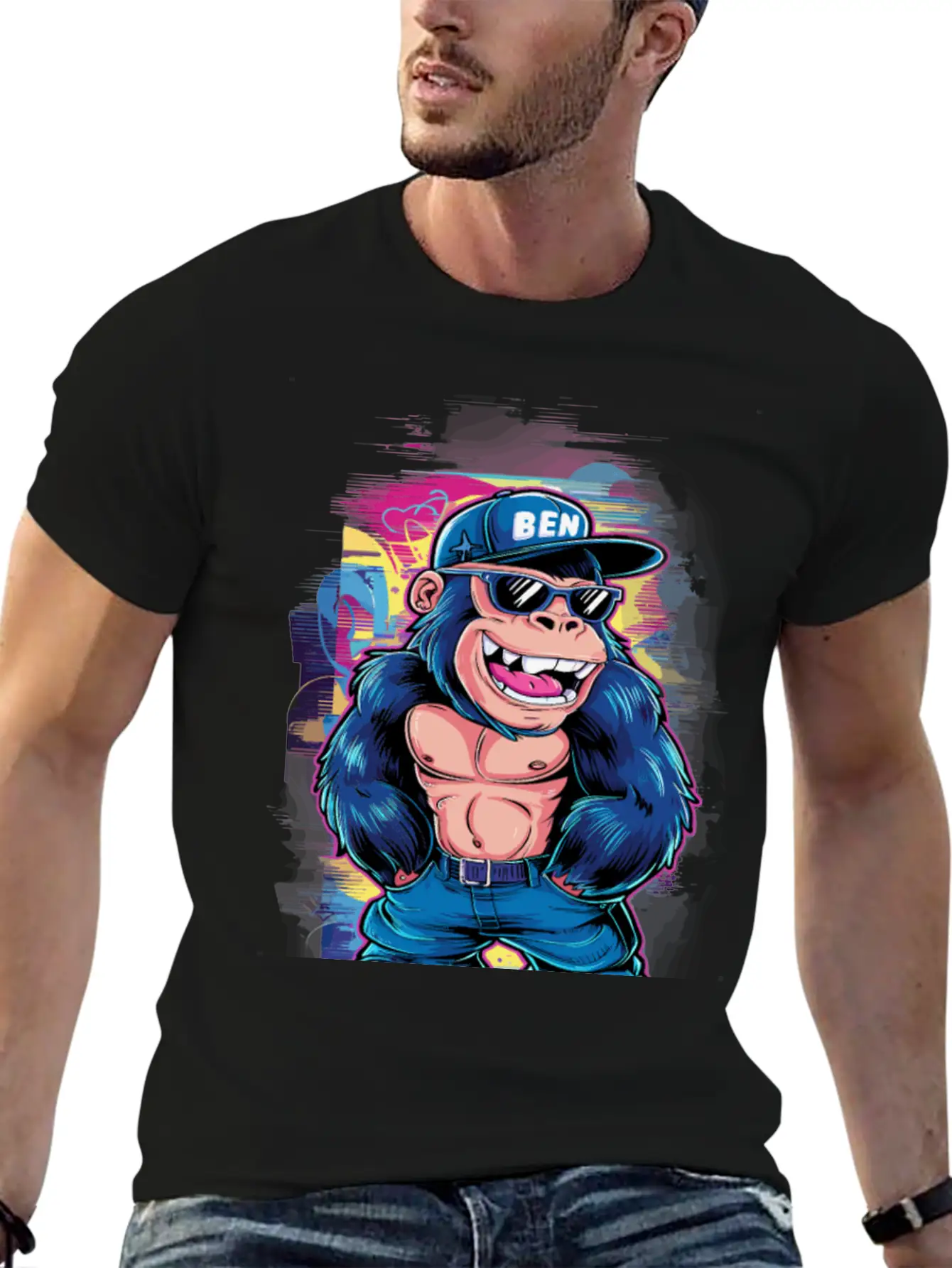 Street Art Gorilla Music Relaxed Everyday Tee – Lightweight And Durable Cotton