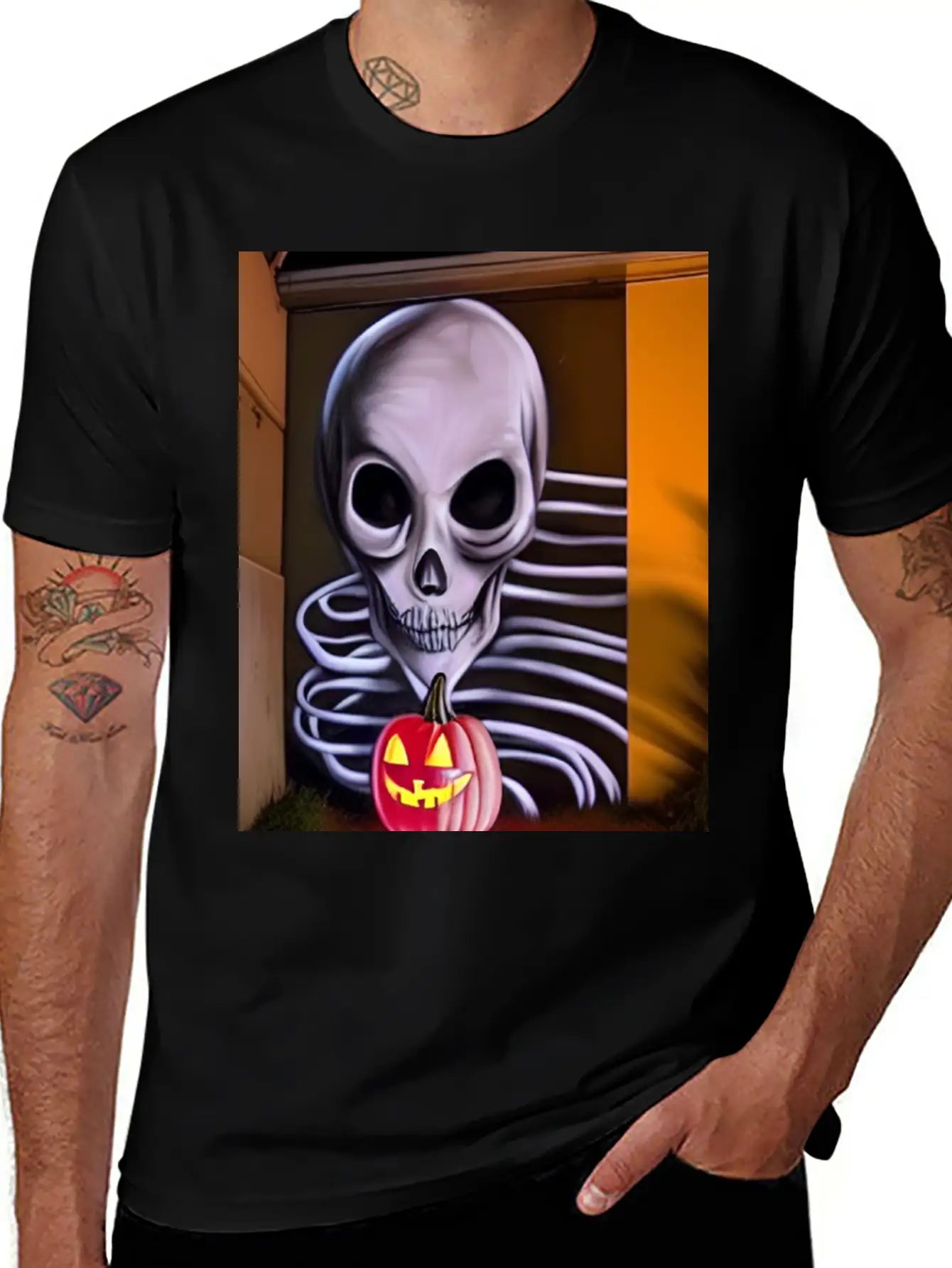 STREET ART SKULL AND PUMPKIN Unisex Casual T-Shirt – Clean Design For Daily Comfort