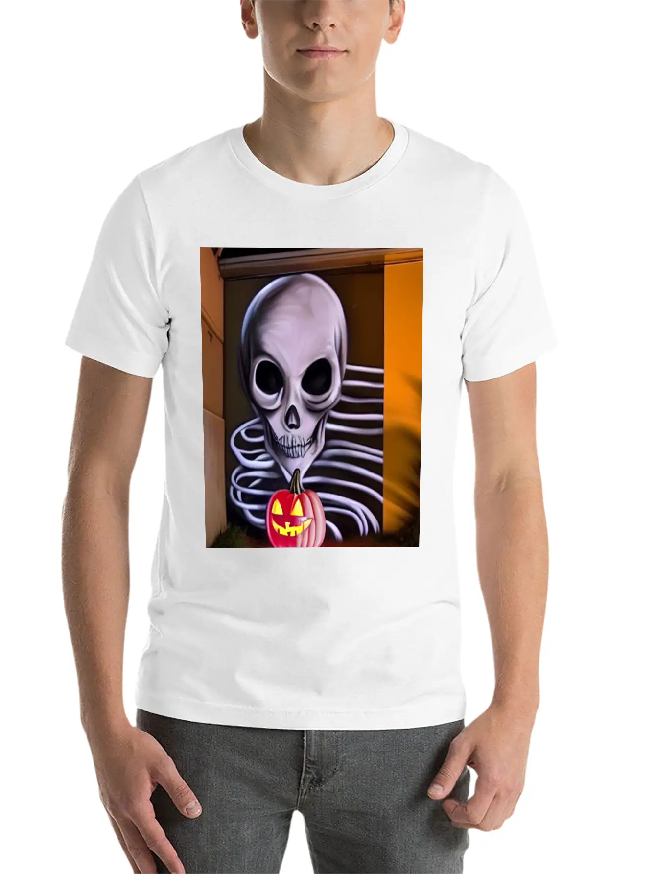 STREET ART SKULL AND PUMPKIN Unisex Casual T-Shirt – Clean Design For Daily Comfort