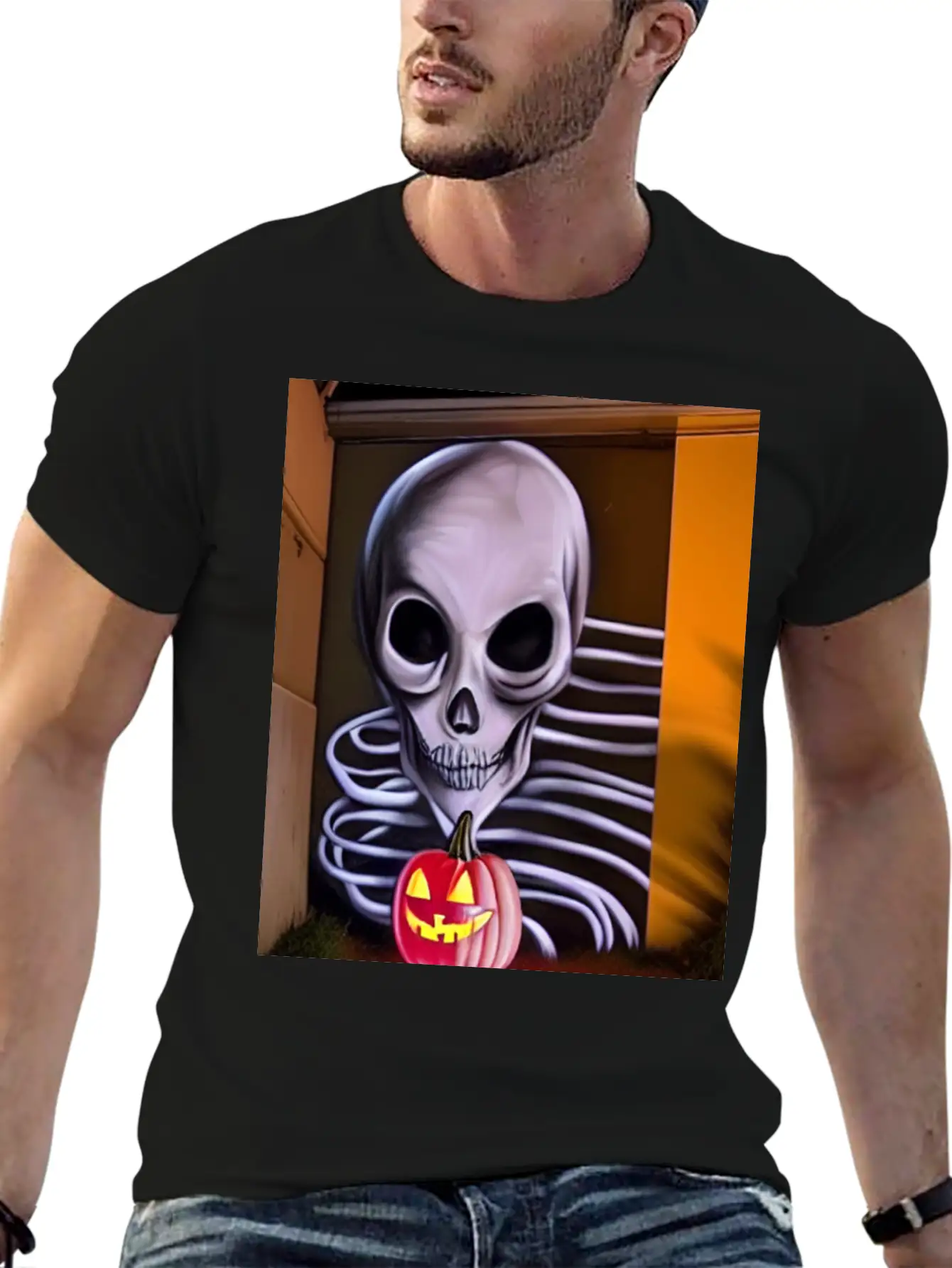 STREET ART SKULL AND PUMPKIN Unisex Casual T-Shirt – Clean Design For Daily Comfort