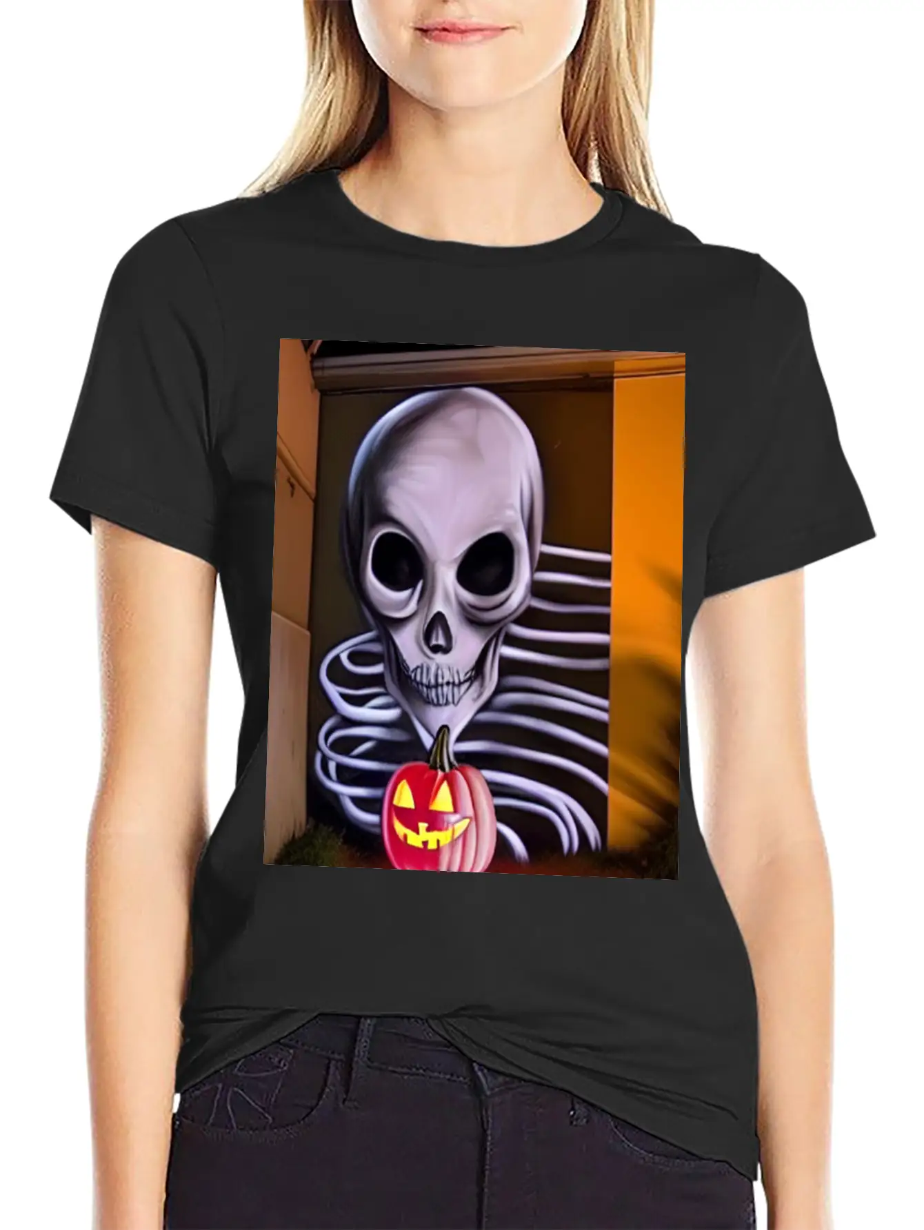 STREET ART SKULL AND PUMPKIN Unisex Casual T-Shirt – Clean Design For Daily Comfort