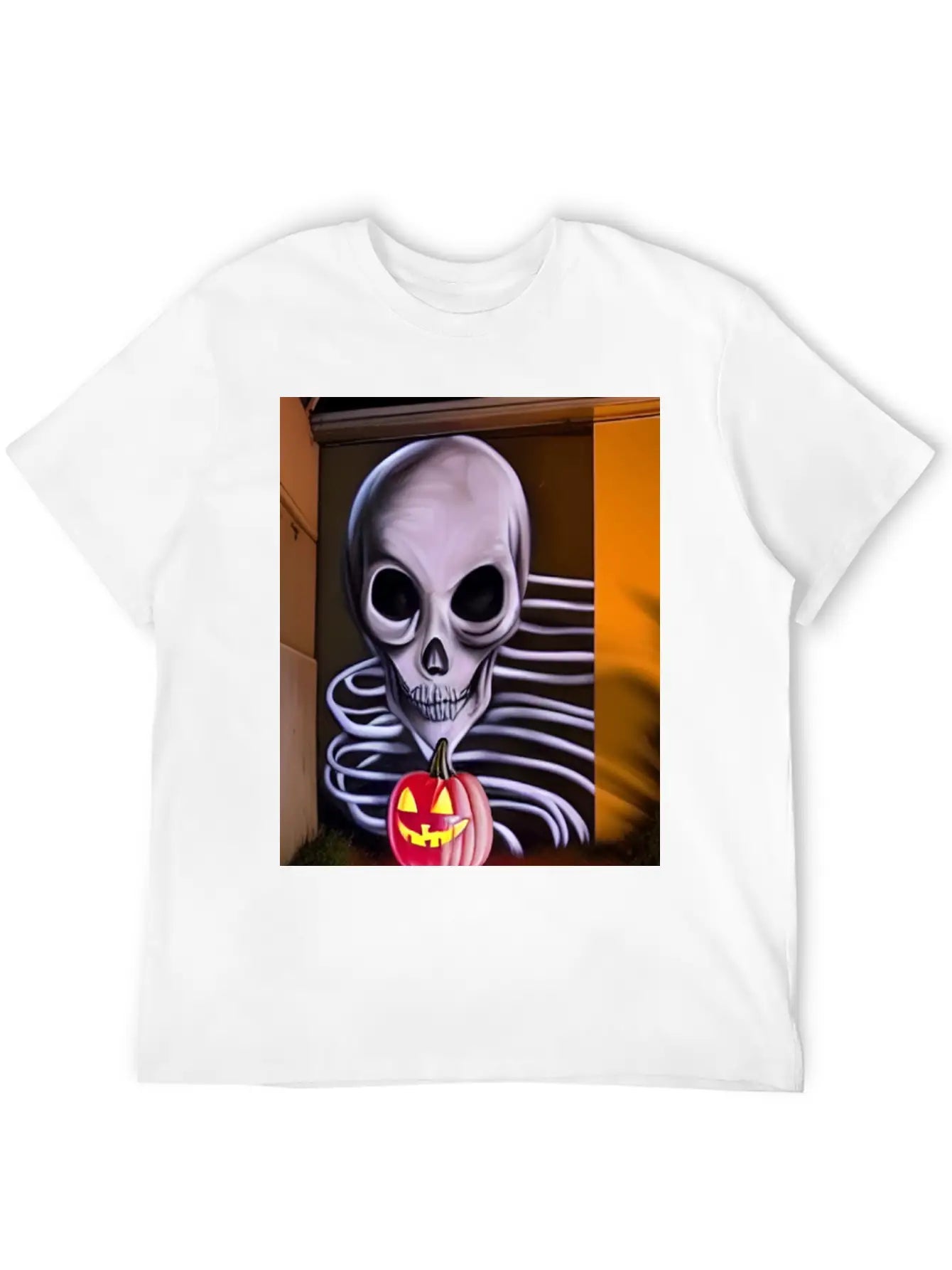 STREET ART SKULL AND PUMPKIN Unisex Casual T-Shirt – Clean Design For Daily Comfort