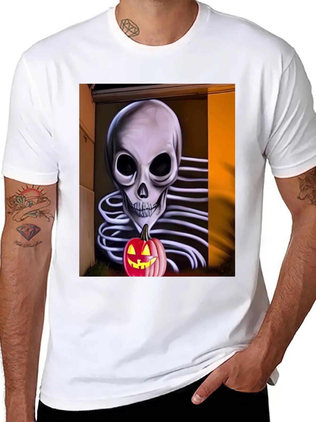 STREET ART SKULL AND PUMPKIN Unisex Casual T-Shirt – Clean Design For Daily Comfort
