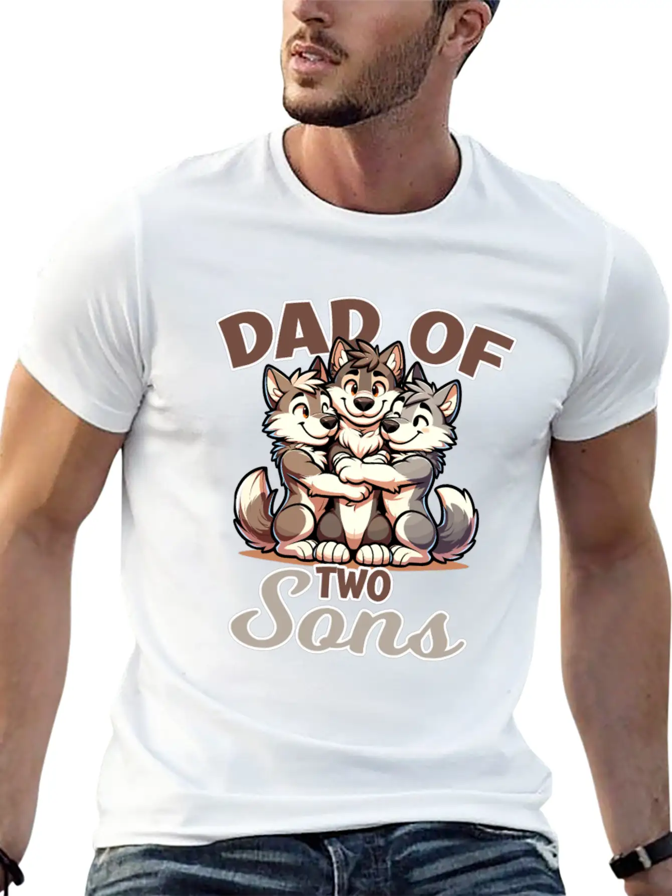 Strong Wolf With Wolf Child For A Dad Unisex Casual T-Shirt – Clean Design For Daily Comfort
