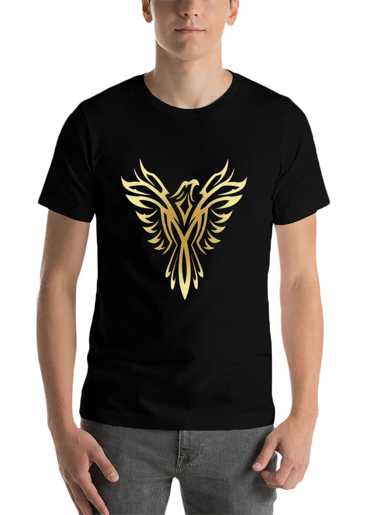 Stylish Gold Phoenix Mythical Bird Rising Born Unisex Casual T-Shirt – Clean Design For Daily Comfort