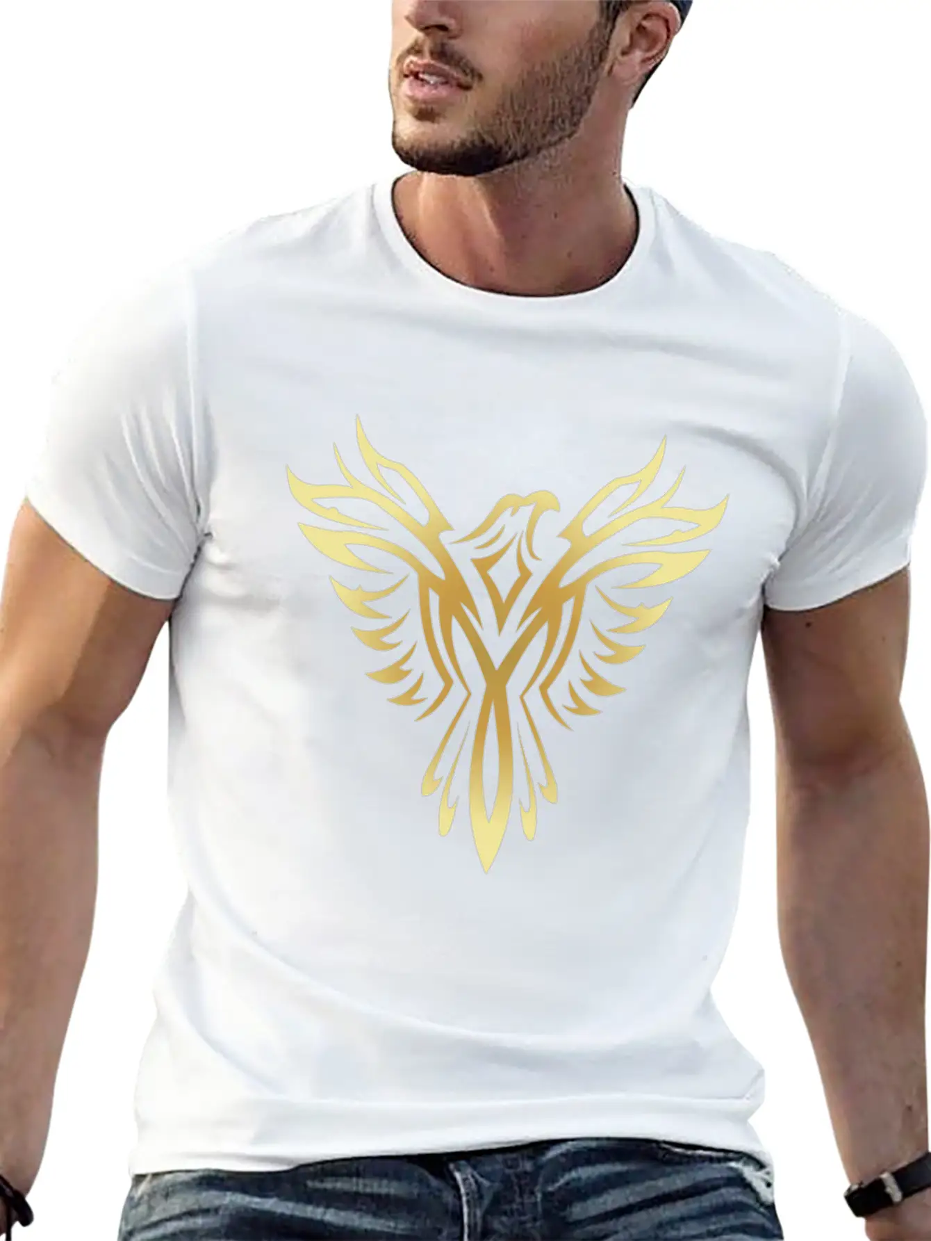 Stylish Gold Phoenix Mythical Bird Rising Born Unisex Casual T-Shirt – Clean Design For Daily Comfort