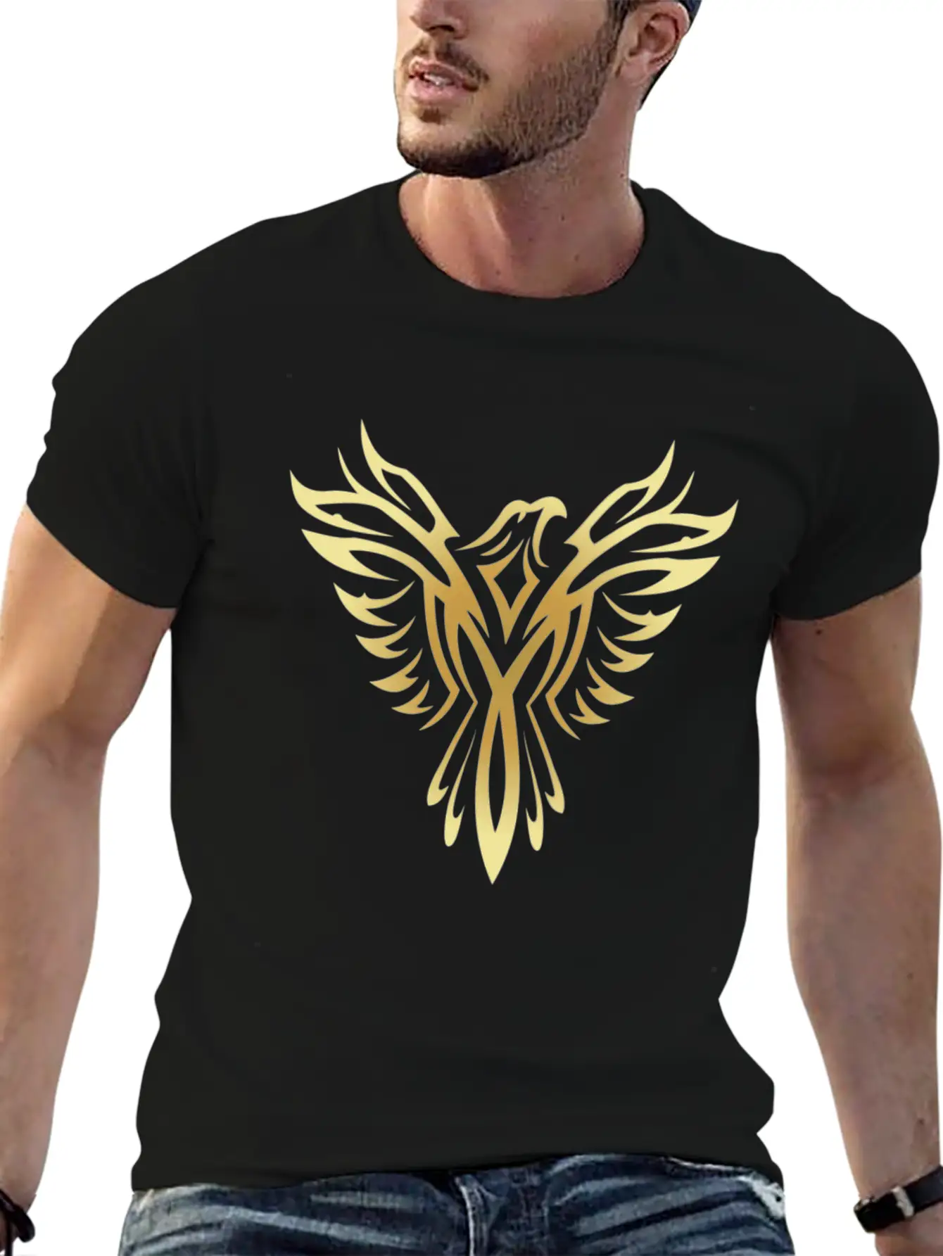 Stylish Gold Phoenix Mythical Bird Rising Born Unisex Casual T-Shirt – Clean Design For Daily Comfort