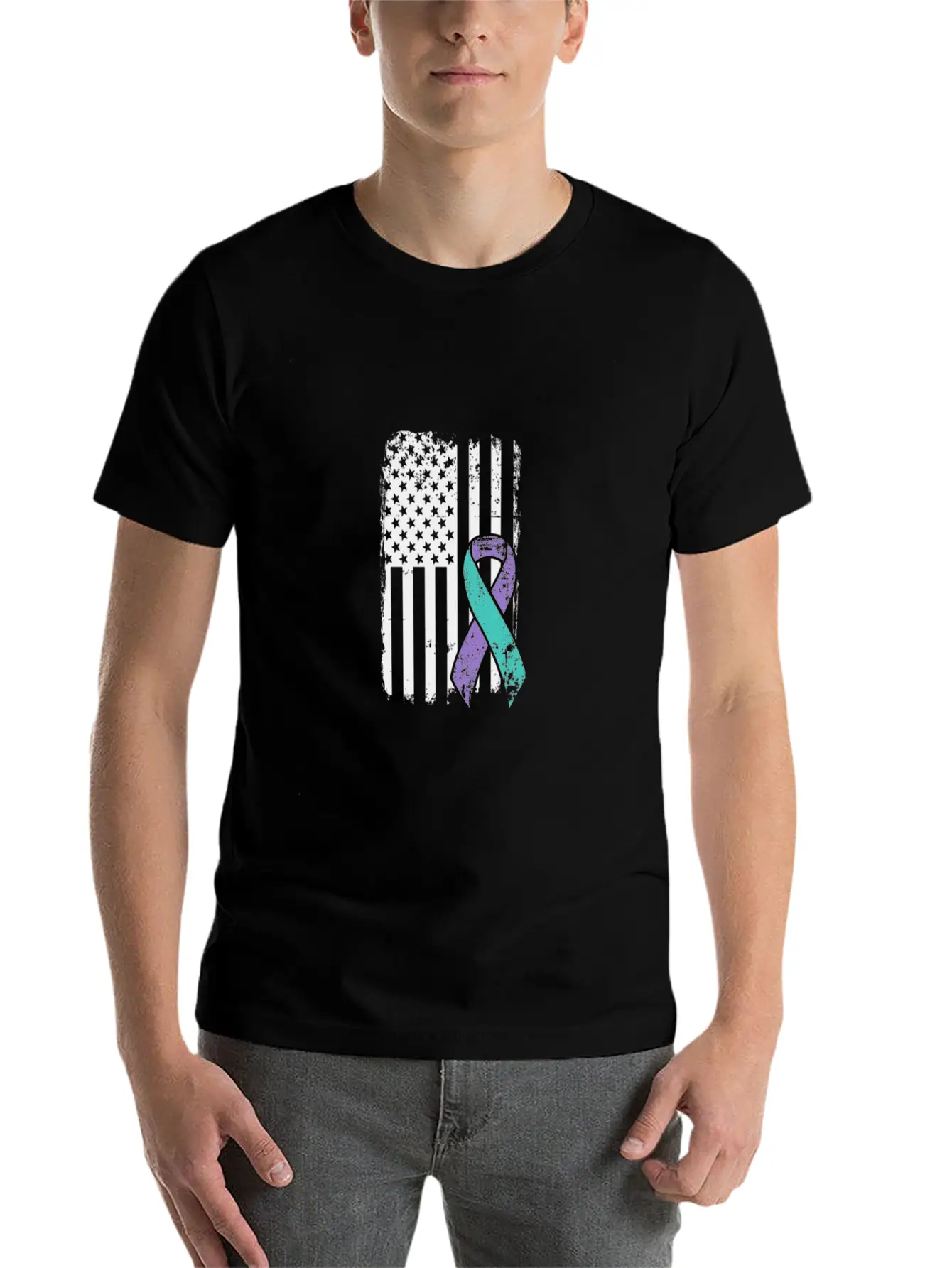 Suicide Prevention Awareness Ribbon - USA American Soft Cotton Short Sleeve Tee – Unisex Wardrobe Staple