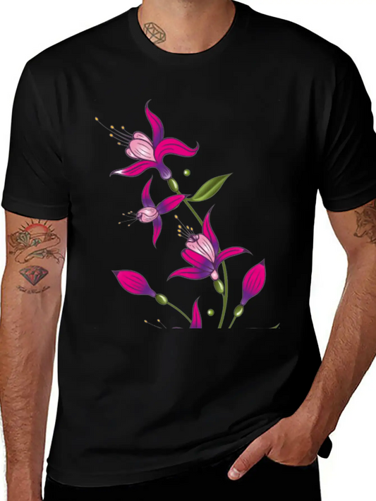 Summer Flowers, Fuchsias. Purple, Pink. Basic Graphic T-Shirt – Daily Comfort In Soft Cotton