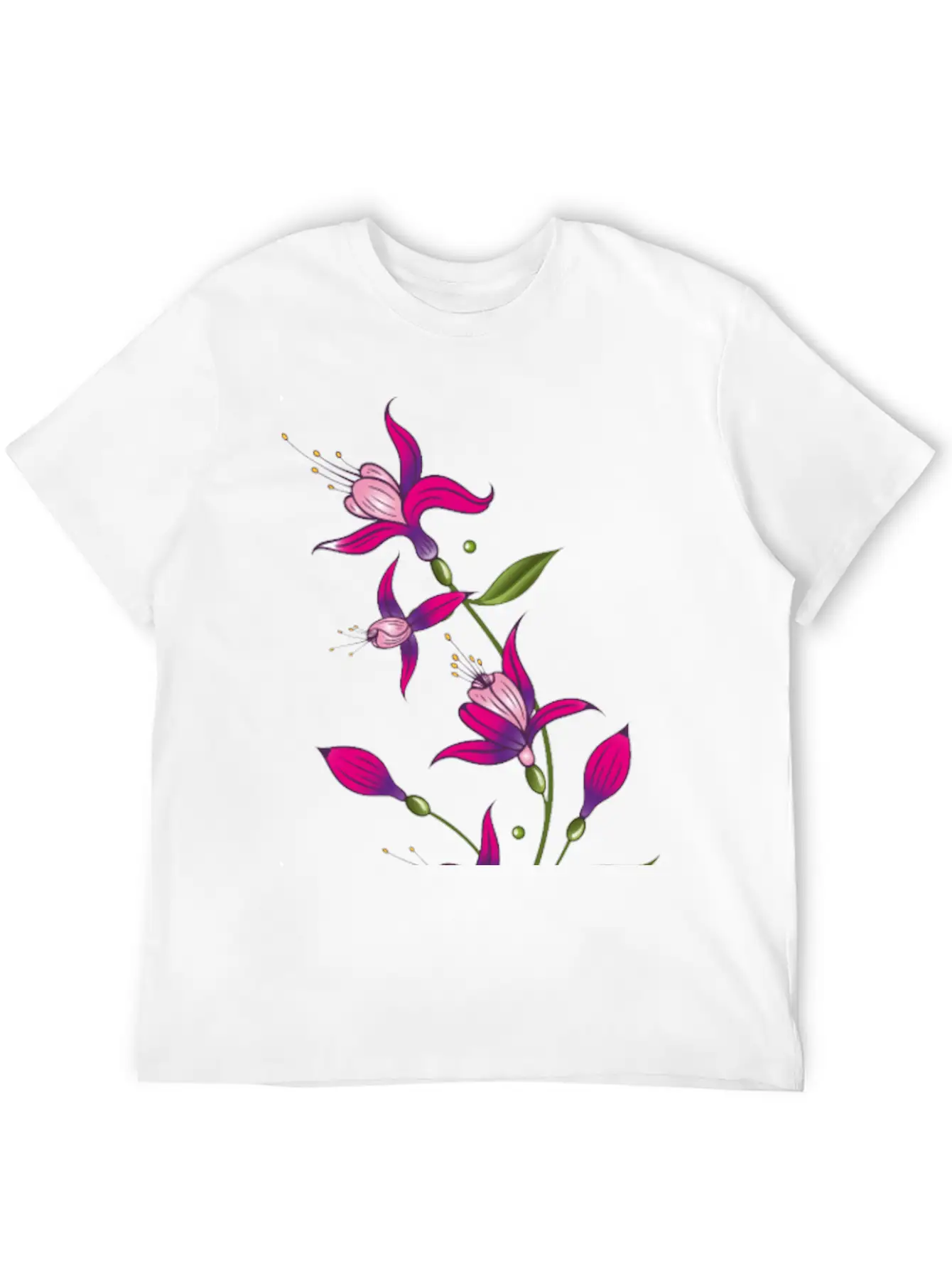Summer Flowers, Fuchsias. Purple, Pink. Basic Graphic T-Shirt – Daily Comfort In Soft Cotton