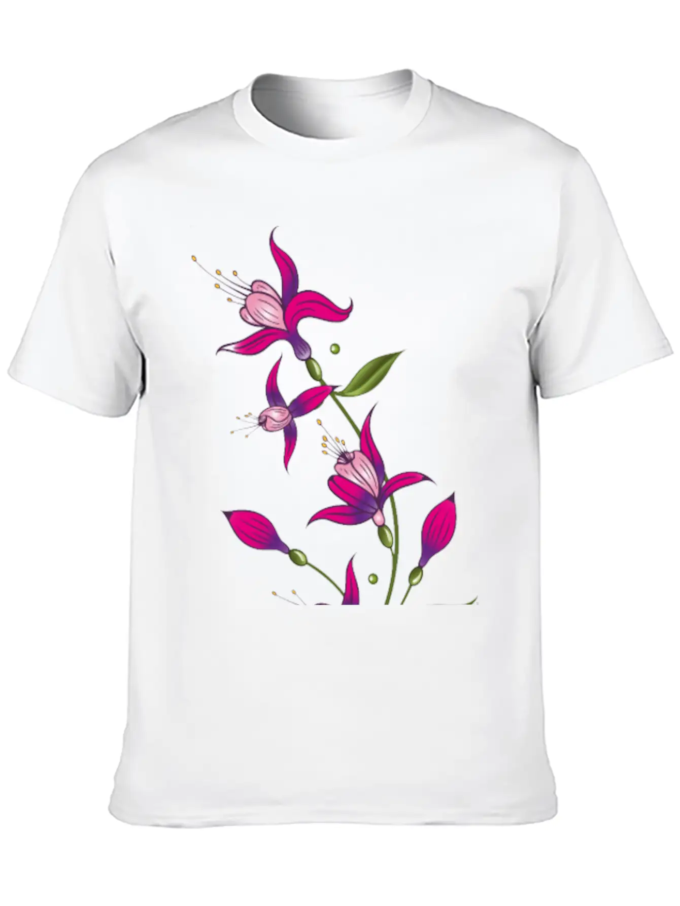 Summer Flowers, Fuchsias. Purple, Pink. Basic Graphic T-Shirt – Daily Comfort In Soft Cotton