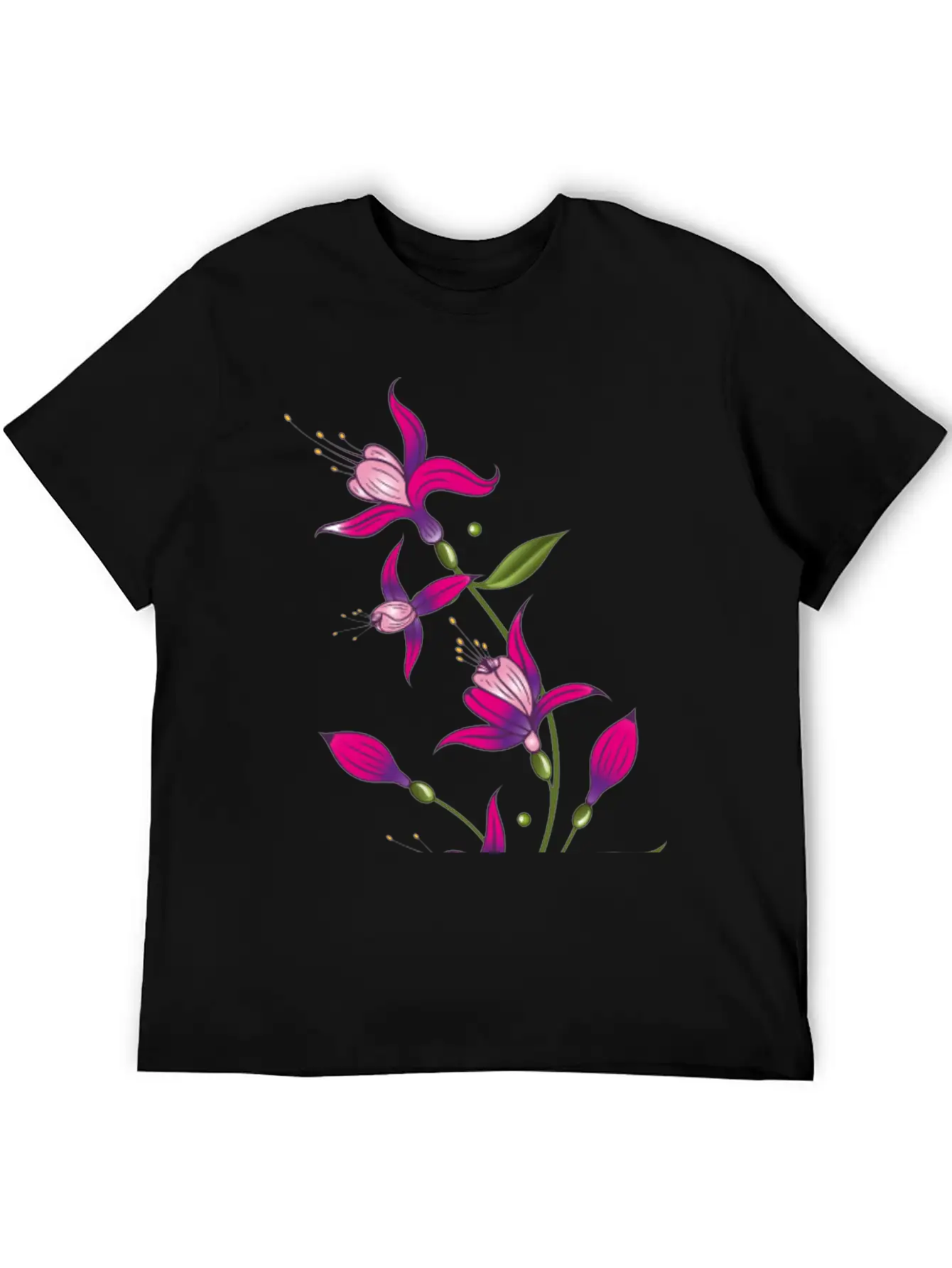 Summer Flowers, Fuchsias. Purple, Pink. Basic Graphic T-Shirt – Daily Comfort In Soft Cotton