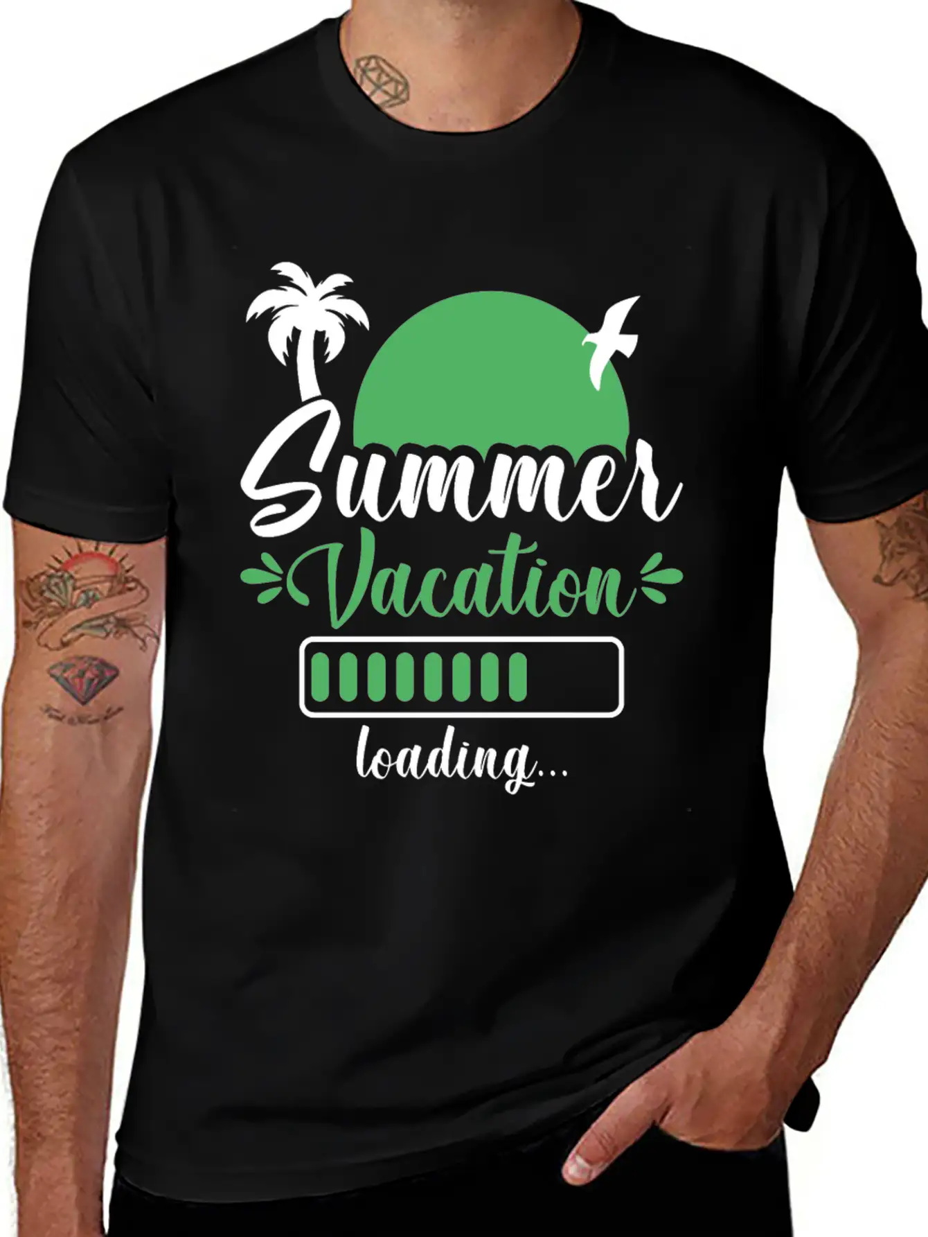 Summer Vacation Loading , Palm Trees Sun Relaxed Everyday Tee – Lightweight And Durable Cotton