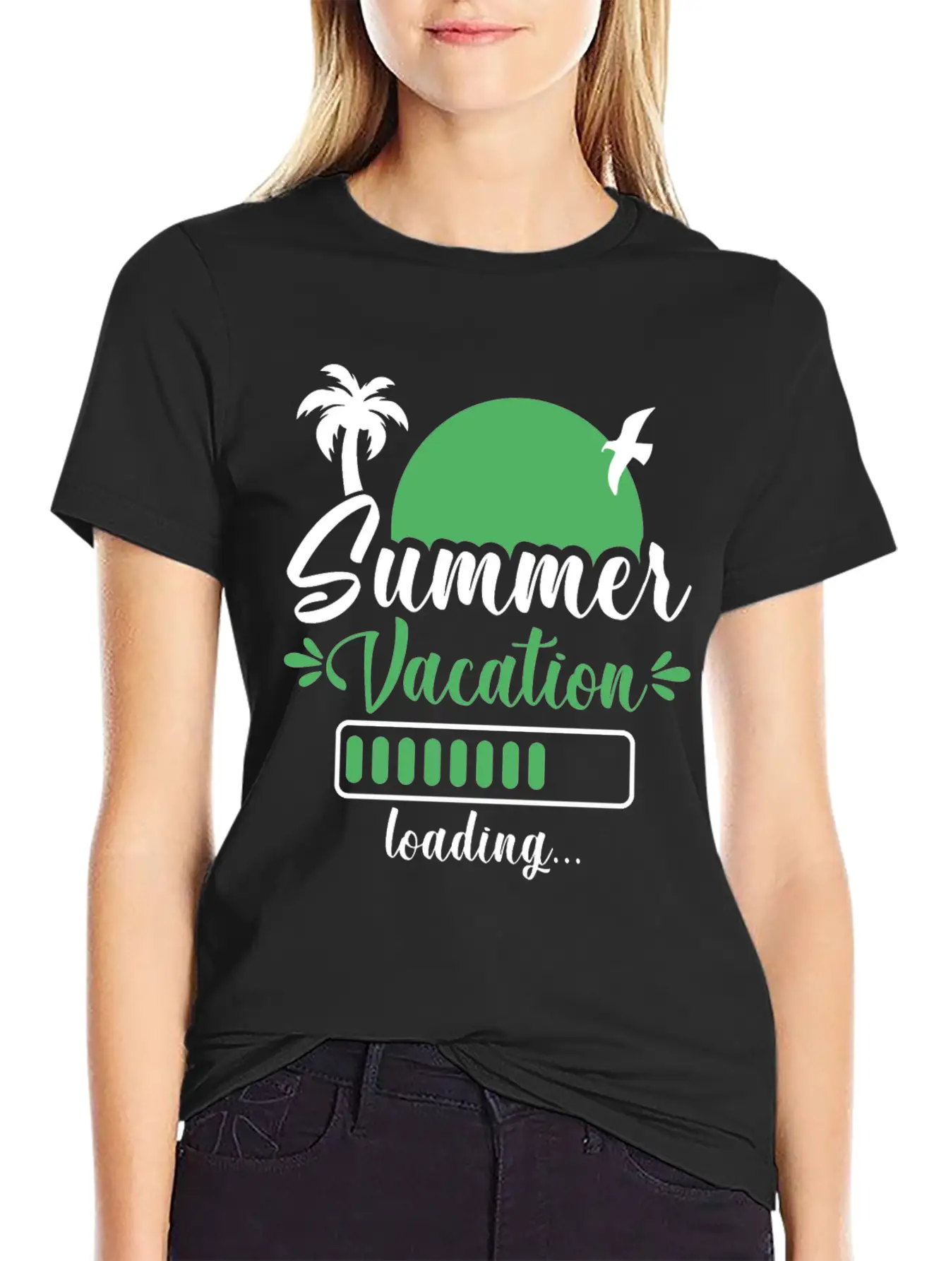 Summer Vacation Loading , Palm Trees Sun Relaxed Everyday Tee – Lightweight And Durable Cotton
