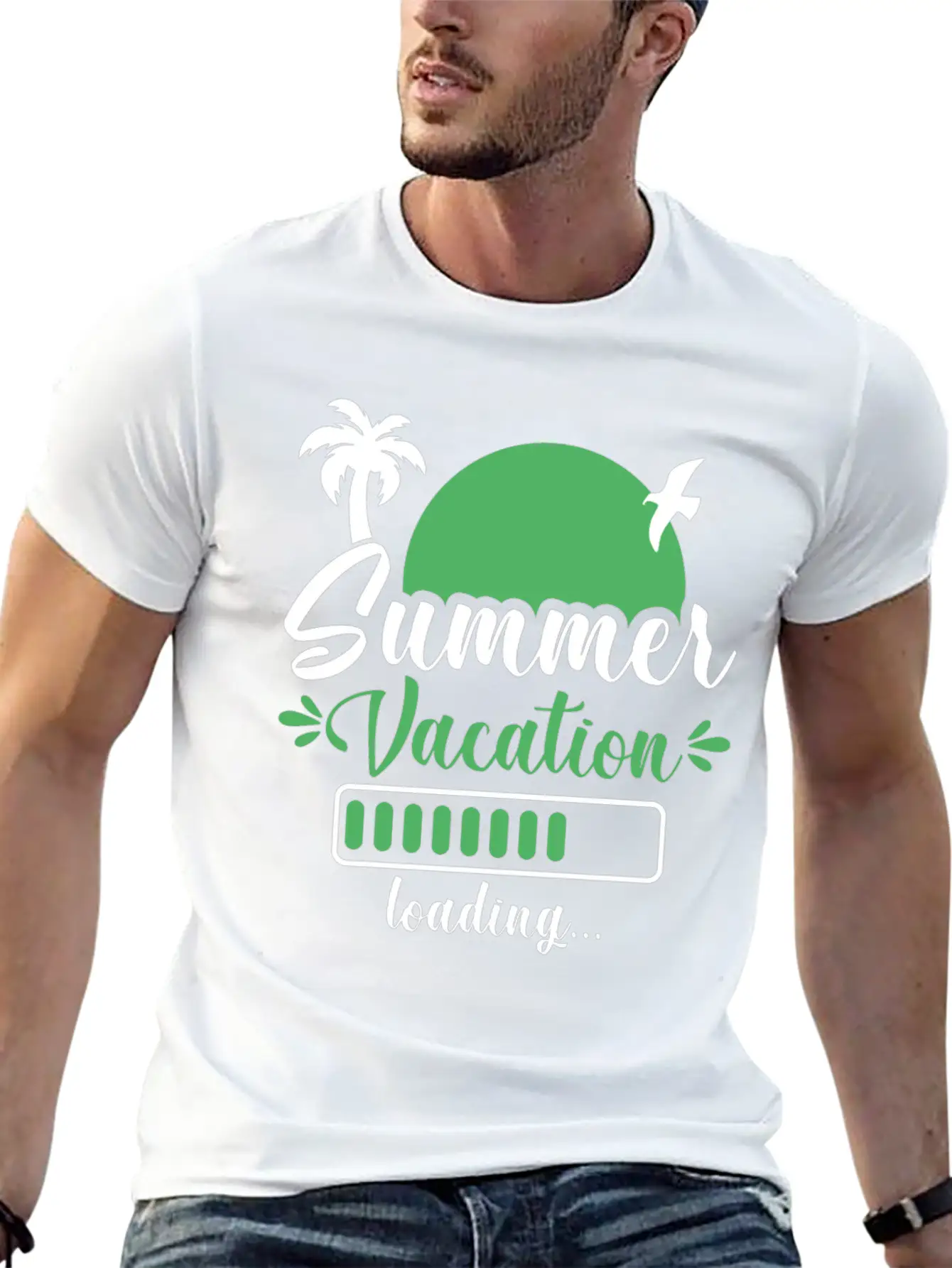 Summer Vacation Loading , Palm Trees Sun Relaxed Everyday Tee – Lightweight And Durable Cotton