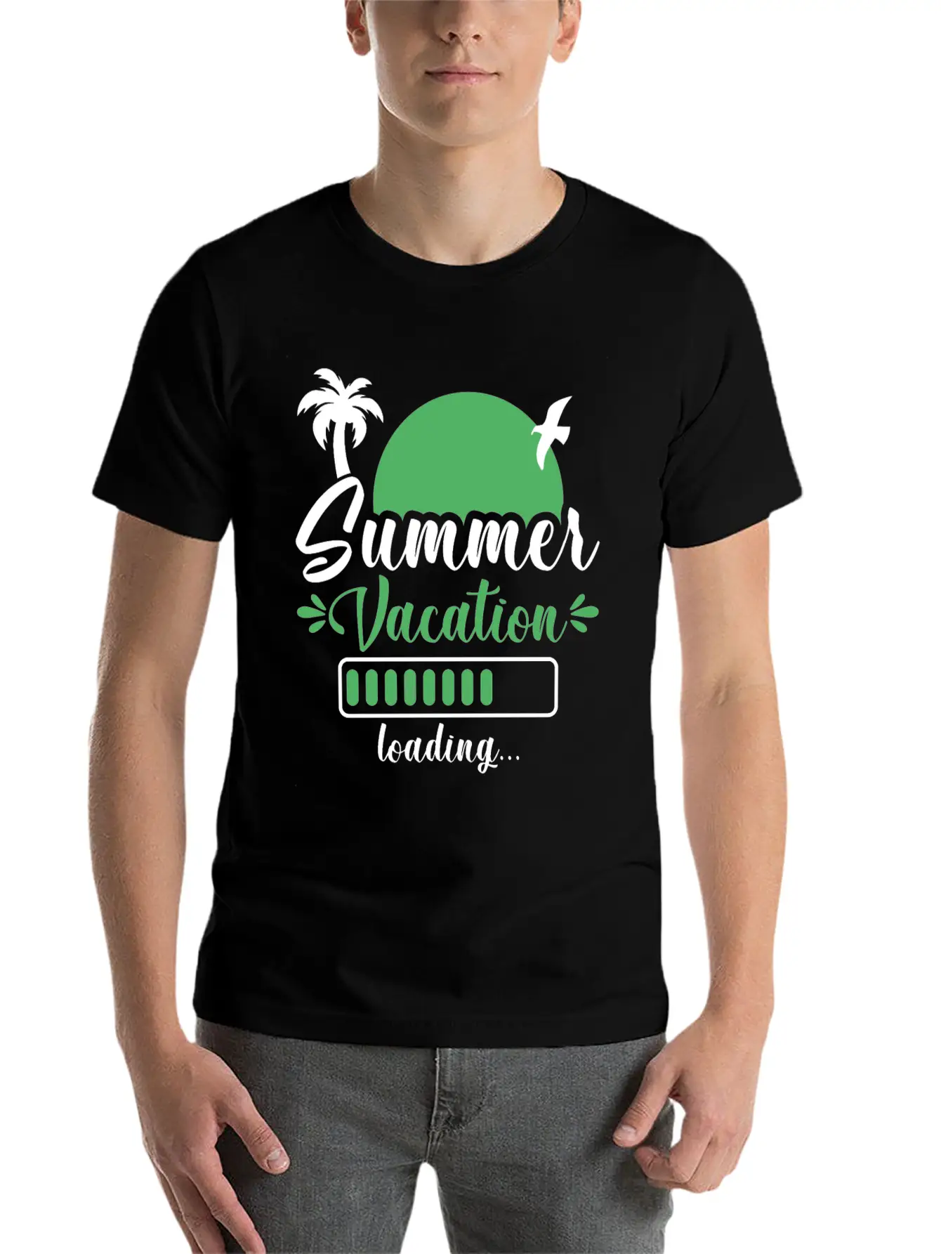 Summer Vacation Loading , Palm Trees Sun Relaxed Everyday Tee – Lightweight And Durable Cotton