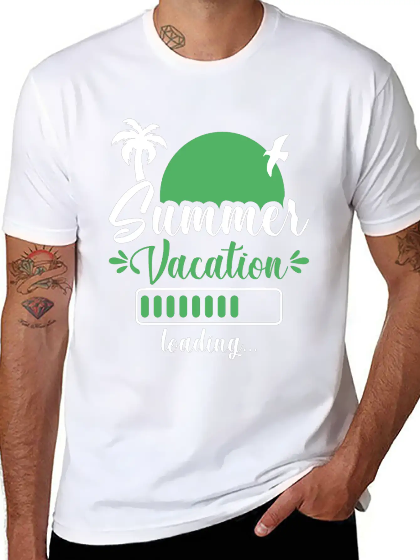 Summer Vacation Loading , Palm Trees Sun Relaxed Everyday Tee – Lightweight And Durable Cotton