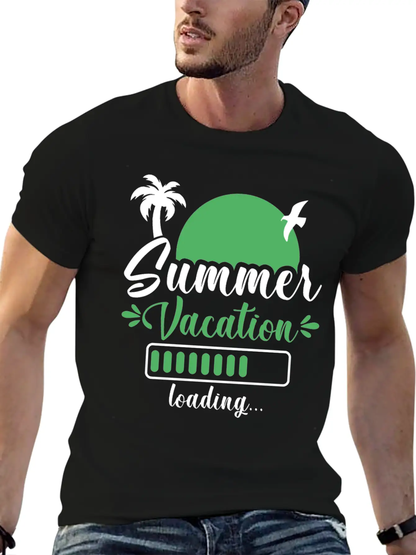 Summer Vacation Loading , Palm Trees Sun Relaxed Everyday Tee – Lightweight And Durable Cotton