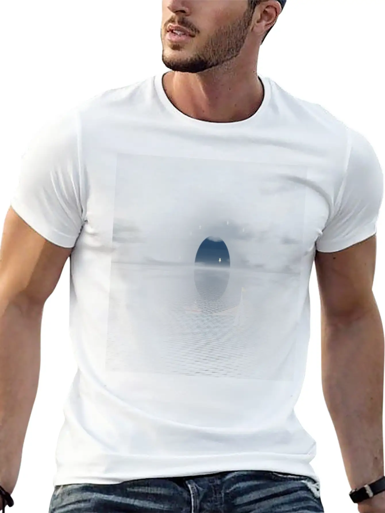 Sun And Moon Behind Boats Basic Graphic T-Shirt – Daily Comfort In Soft Cotton