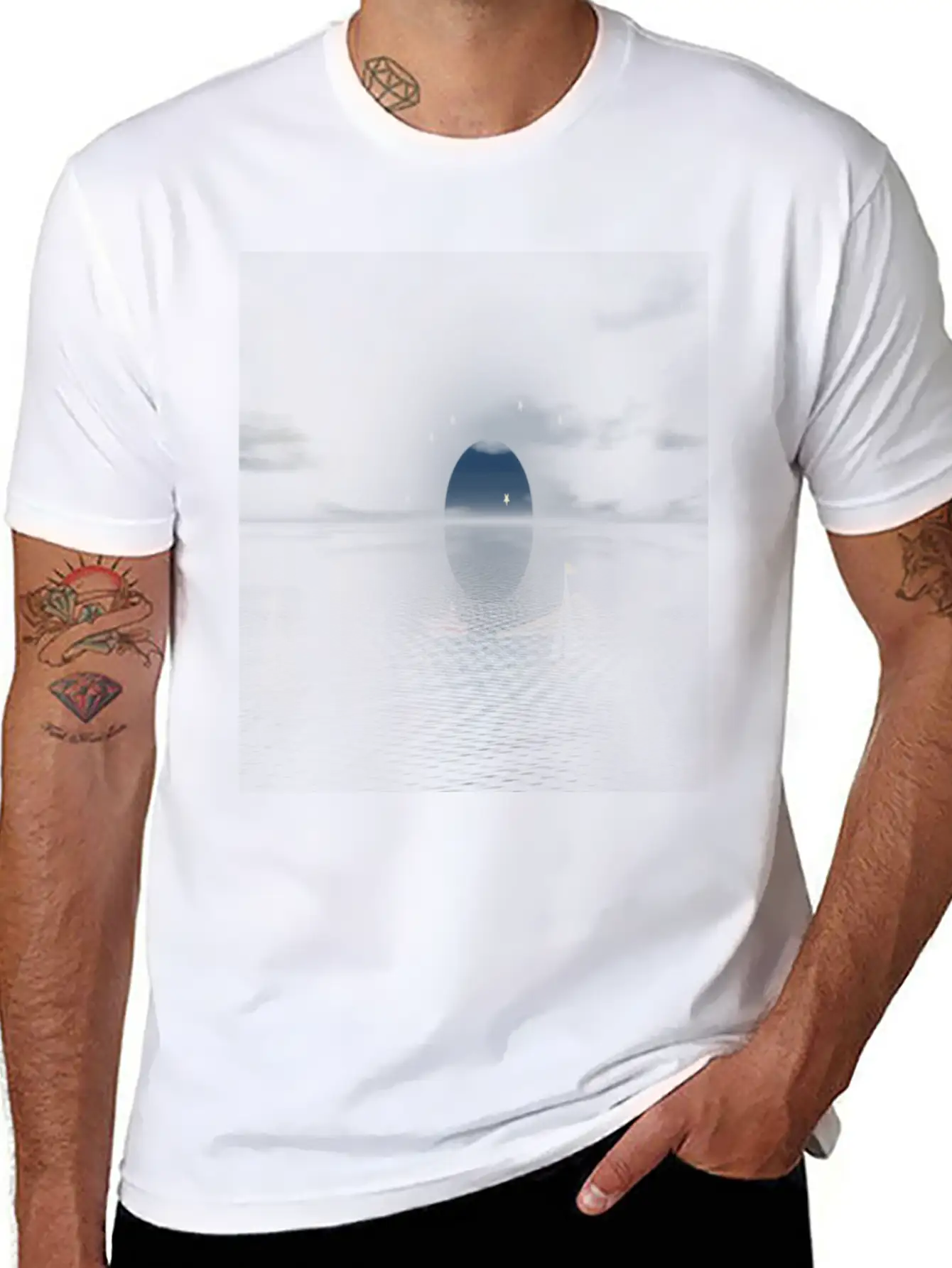 Sun And Moon Behind Boats Basic Graphic T-Shirt – Daily Comfort In Soft Cotton